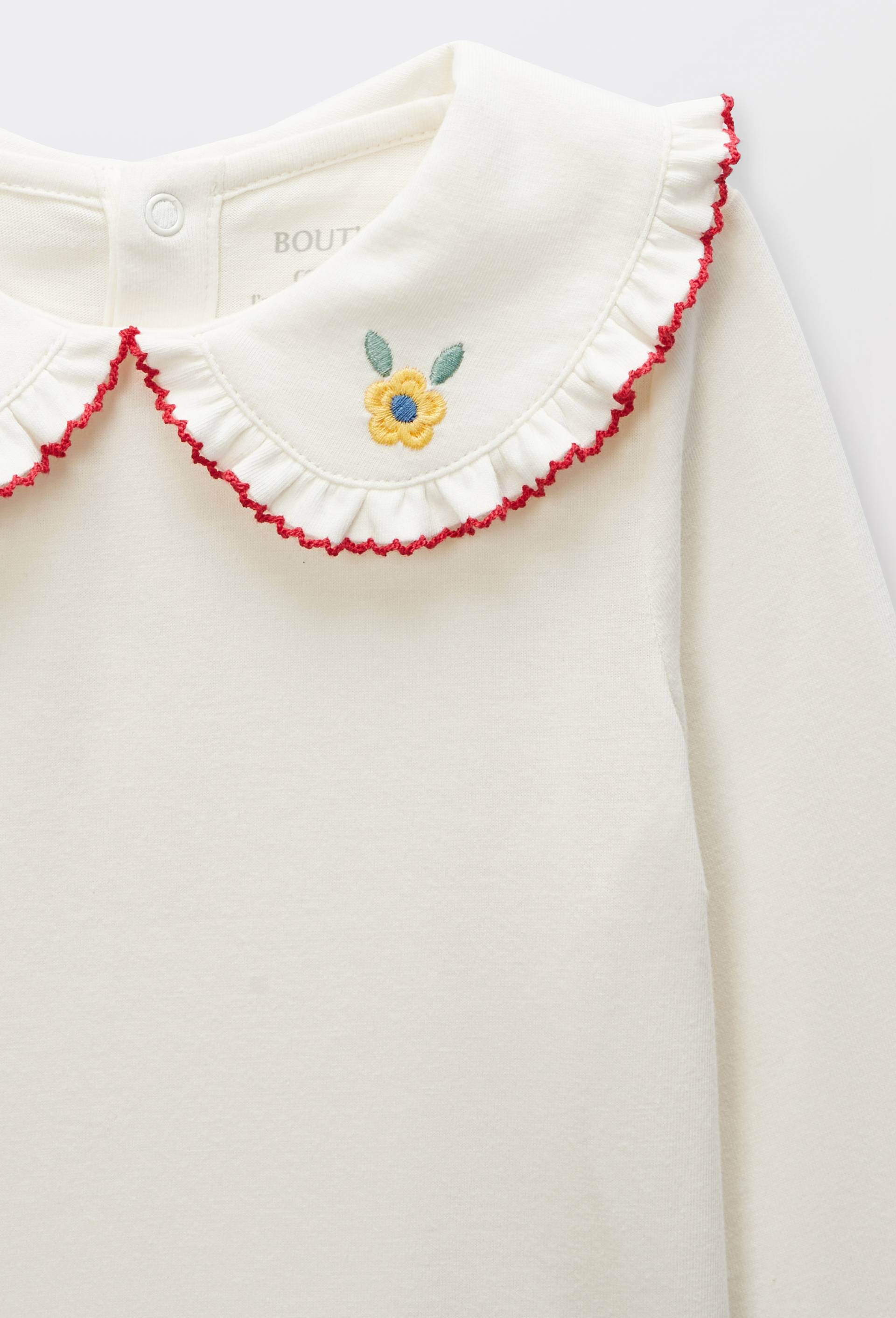Blouse manches longues unie col brod&eacute; en coton BIO GOTS, Ecru, large image number 2