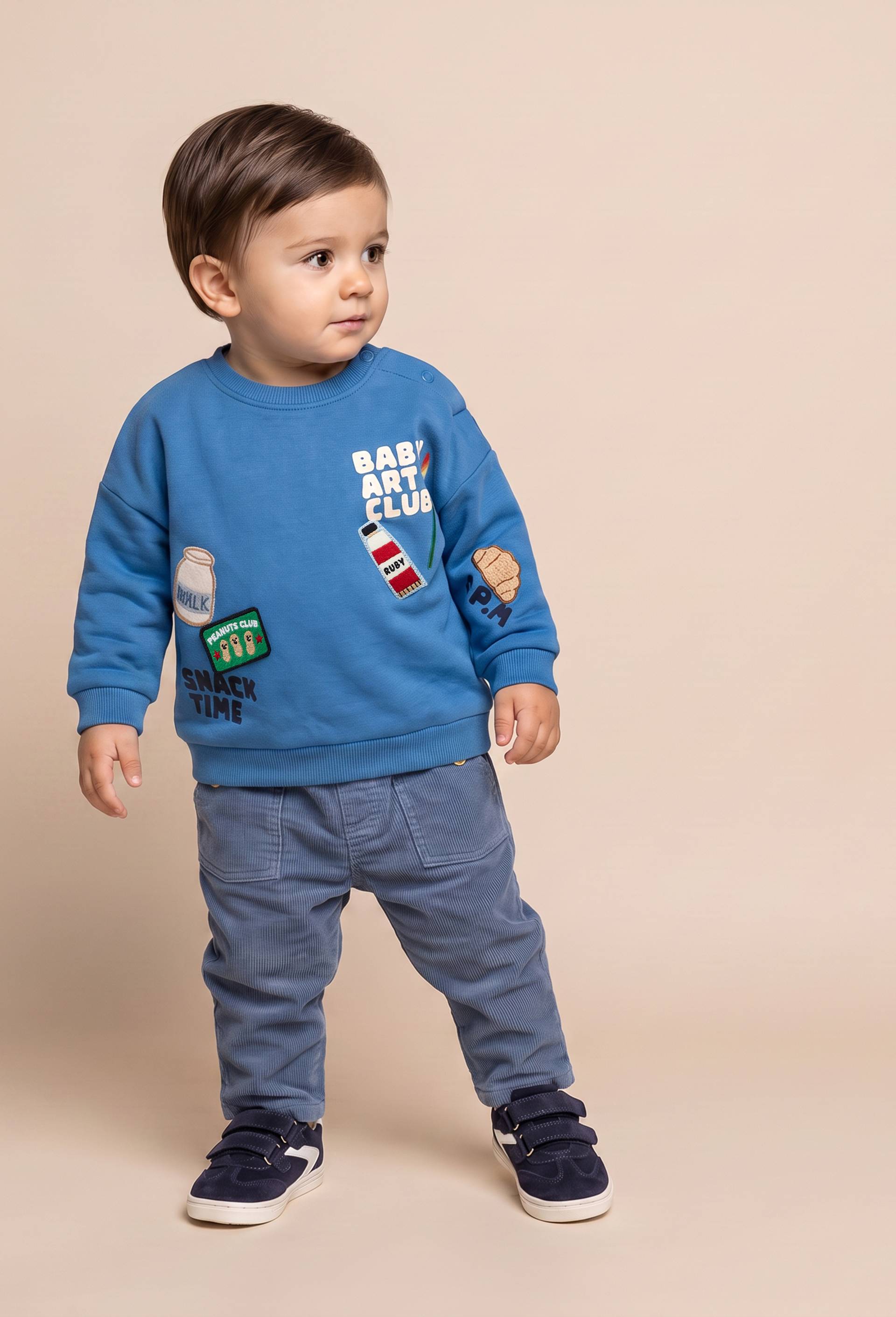 Sweat avec patchs en coton BIO GOTS, Bleu, large image number 0.0