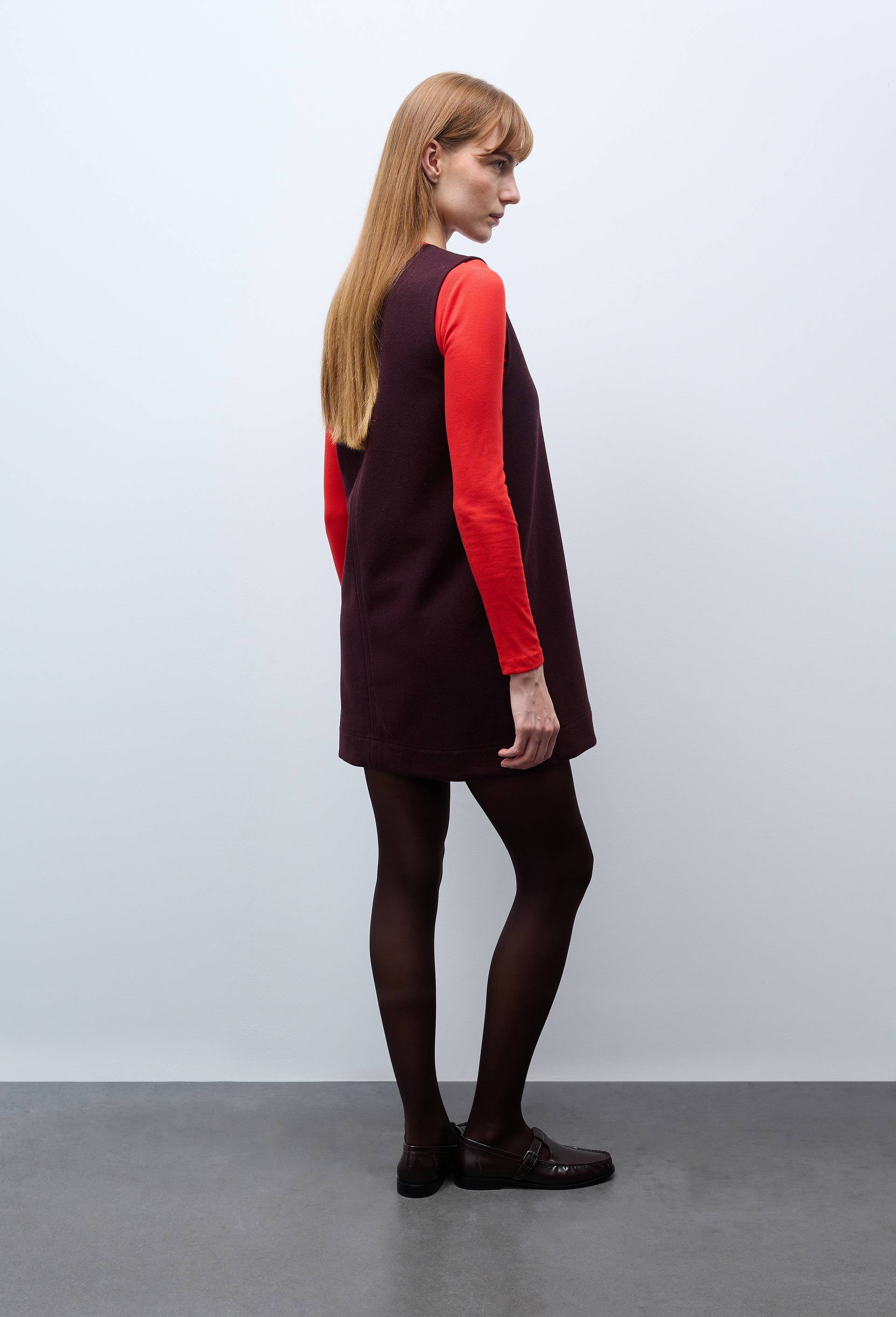 Robe courte unie contenant de la laine, Rouge fonc&eacute;, large image number 1