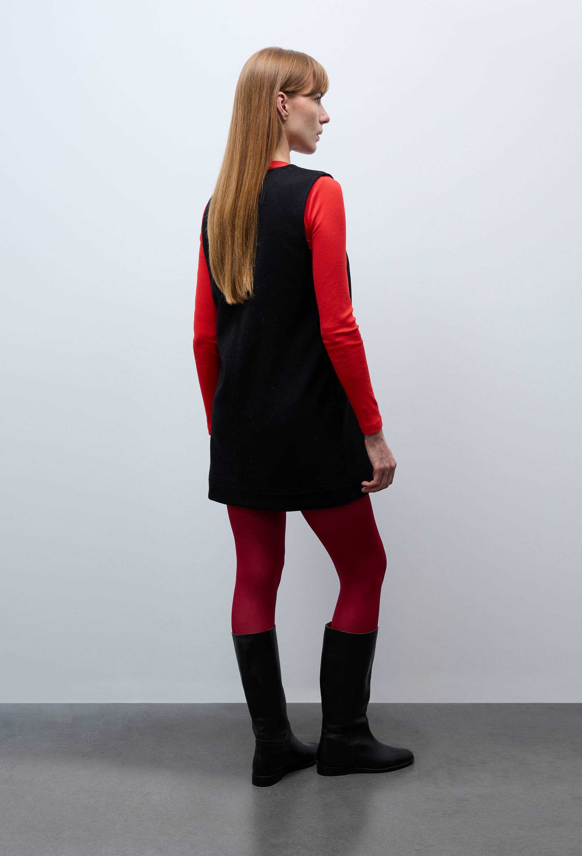 Robe courte unie contenant de la laine, Noir, large image number 1