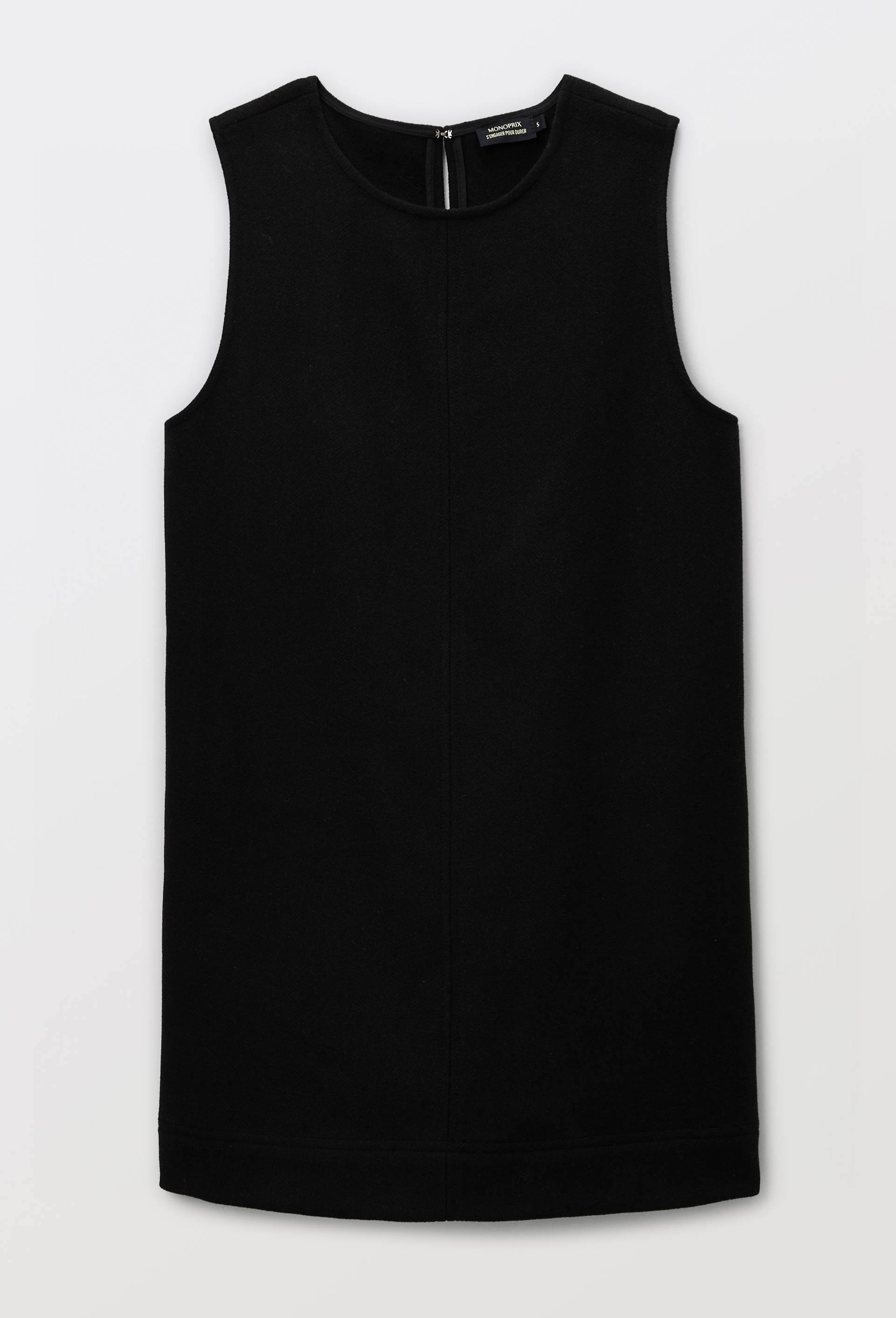 Robe courte unie contenant de la laine, Noir, large image number 2.0