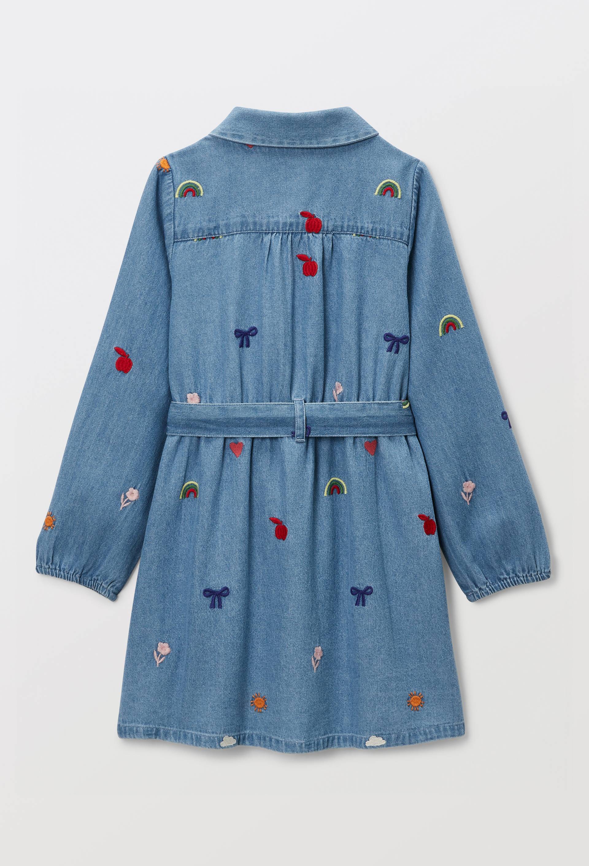 Robe boutonn&eacute;e brod&eacute;e en jean, Bleu, large image number 2.0