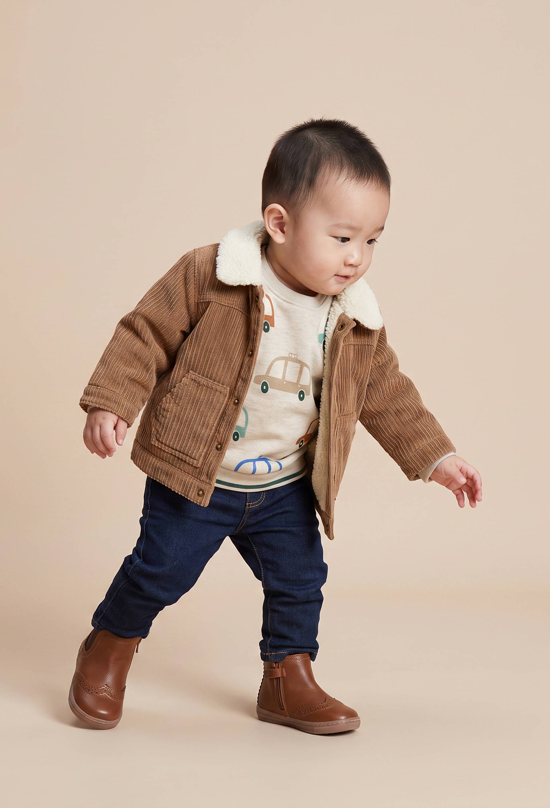 Veste r&eacute;versible en velours uni et moumoute, Ecru, swatch image