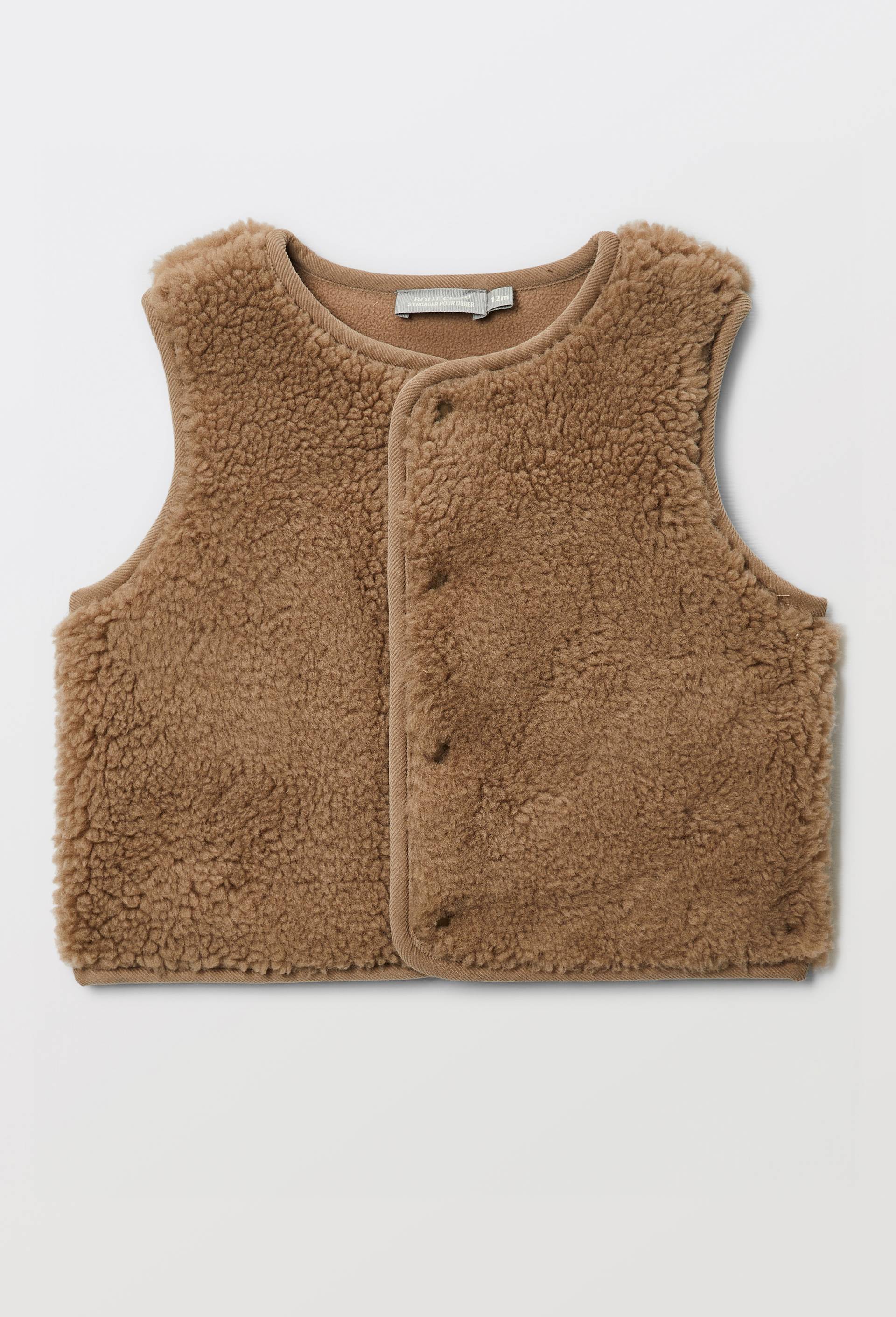Gilet sans manches uni en moumoute, Brun clair, large image number 1