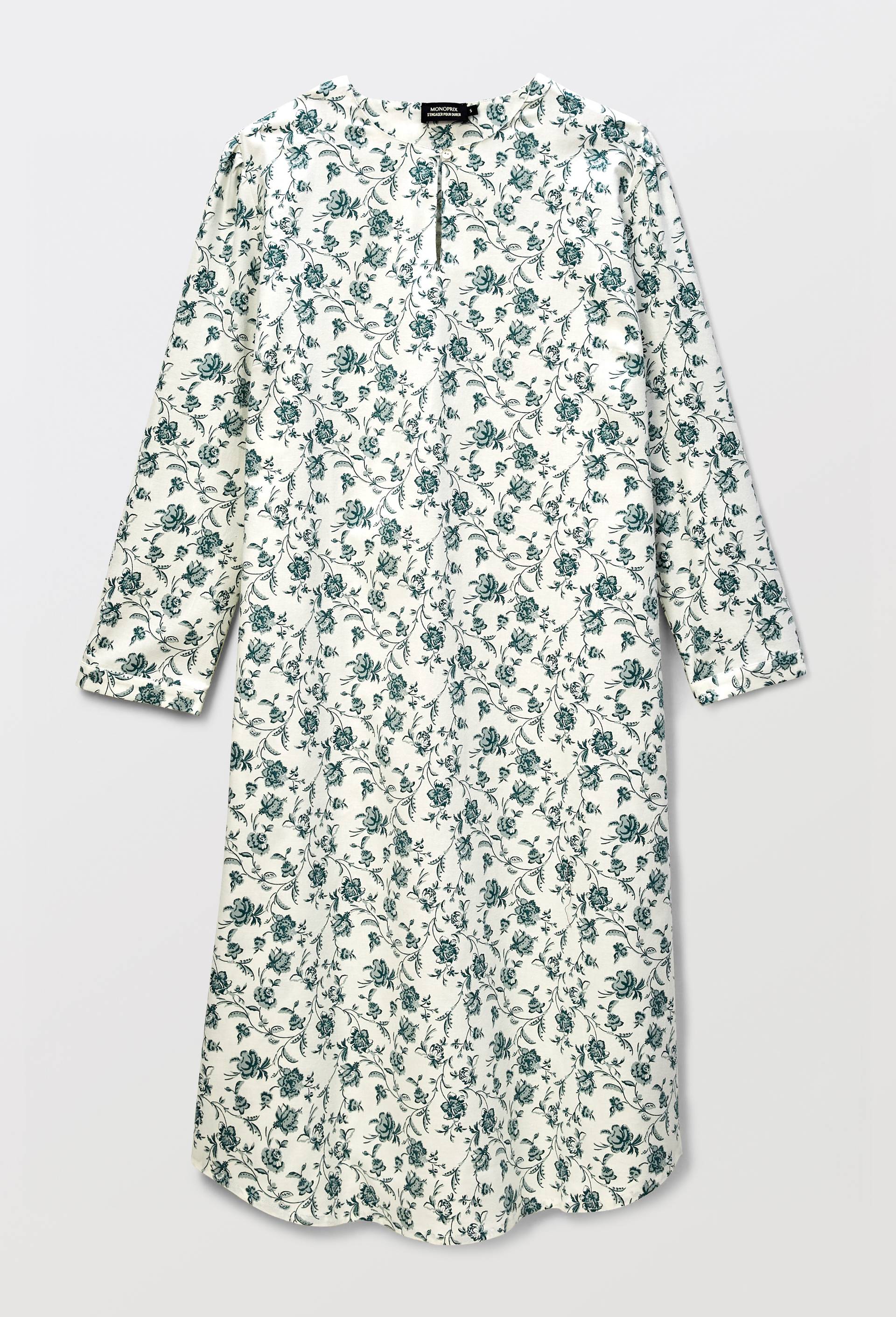 Chemise de nuit imprim&eacute;e en coton gratt&eacute;, Ecru, large image number 2