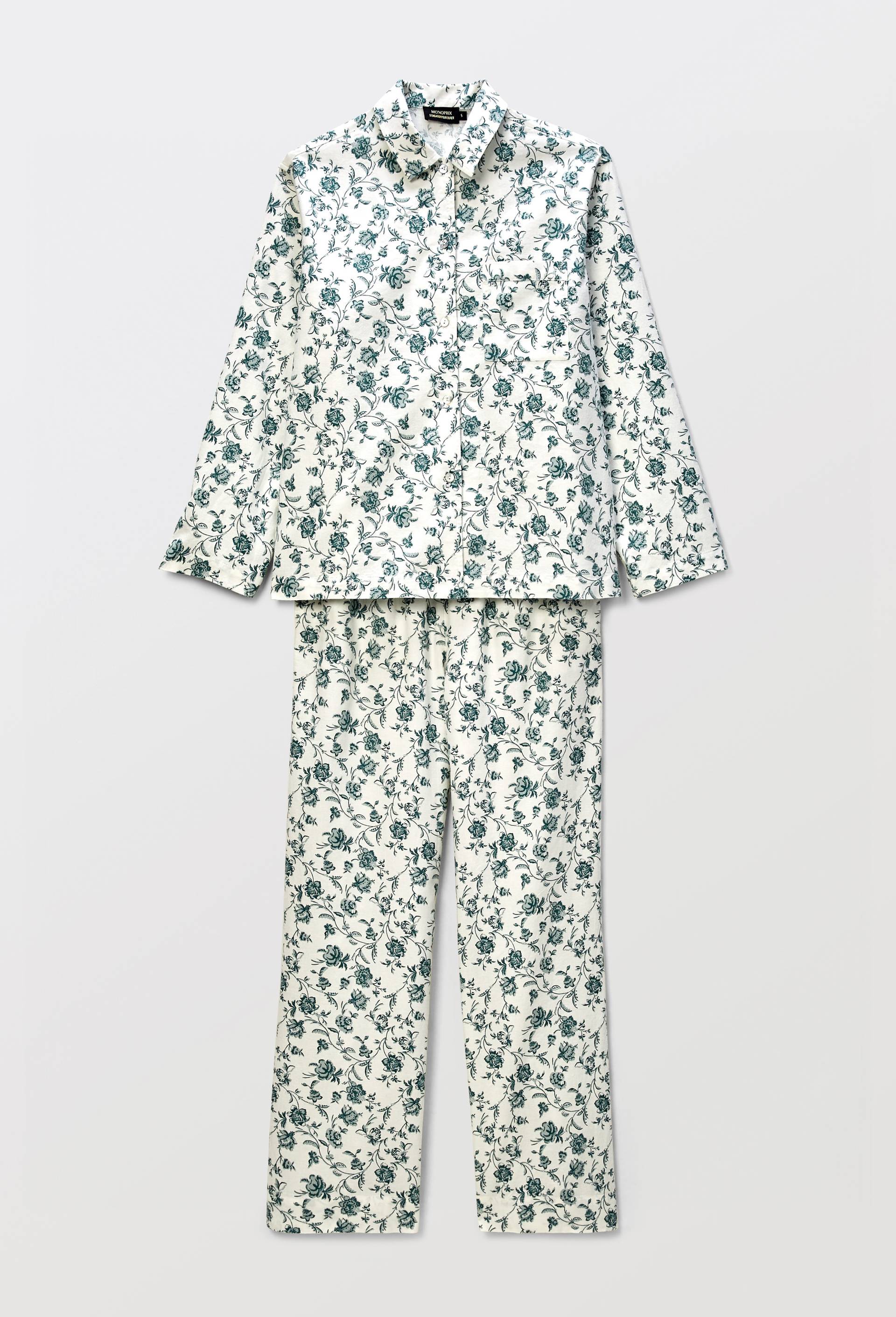 Pyjama imprim&eacute; en coton gratt&eacute;, Ecru, large image number 2