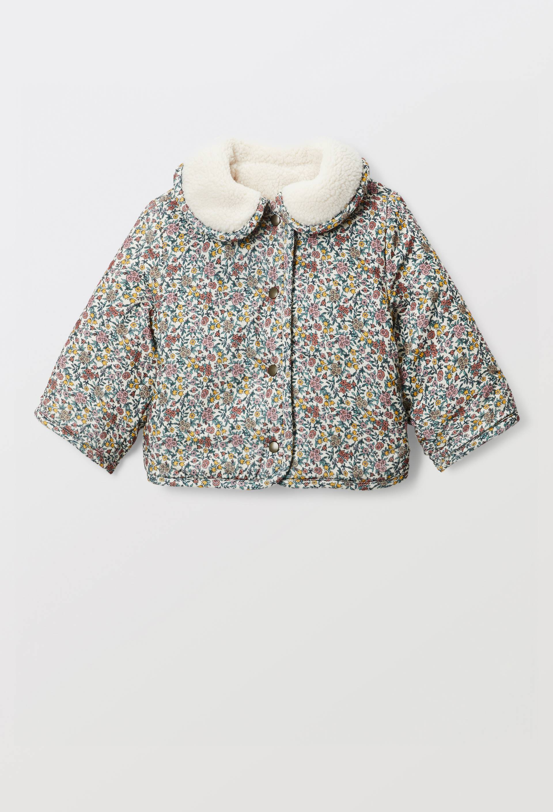 Veste r&eacute;versible en moumoute et en velours imprim&eacute;e, Beige clair, large image number 0