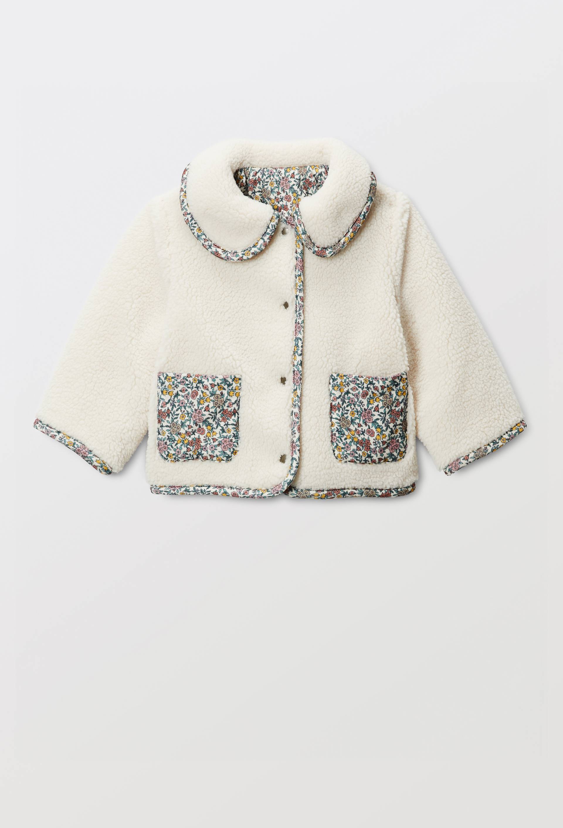 Veste r&eacute;versible en moumoute et en velours imprim&eacute;e, Beige clair, large image number 1