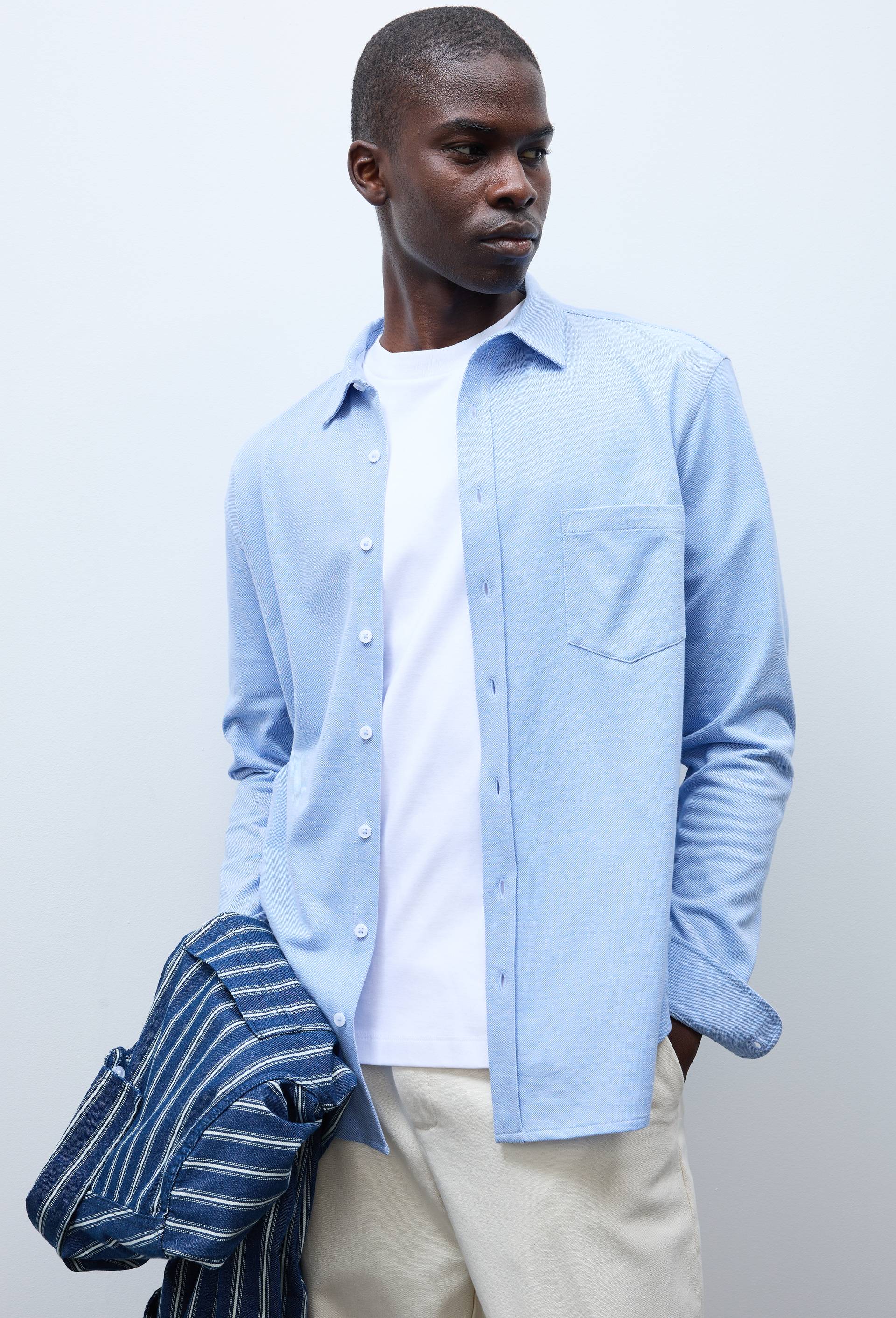 Chemise en maille piqu&eacute; en coton BIO GOTS, Bleu clair, large image number 0