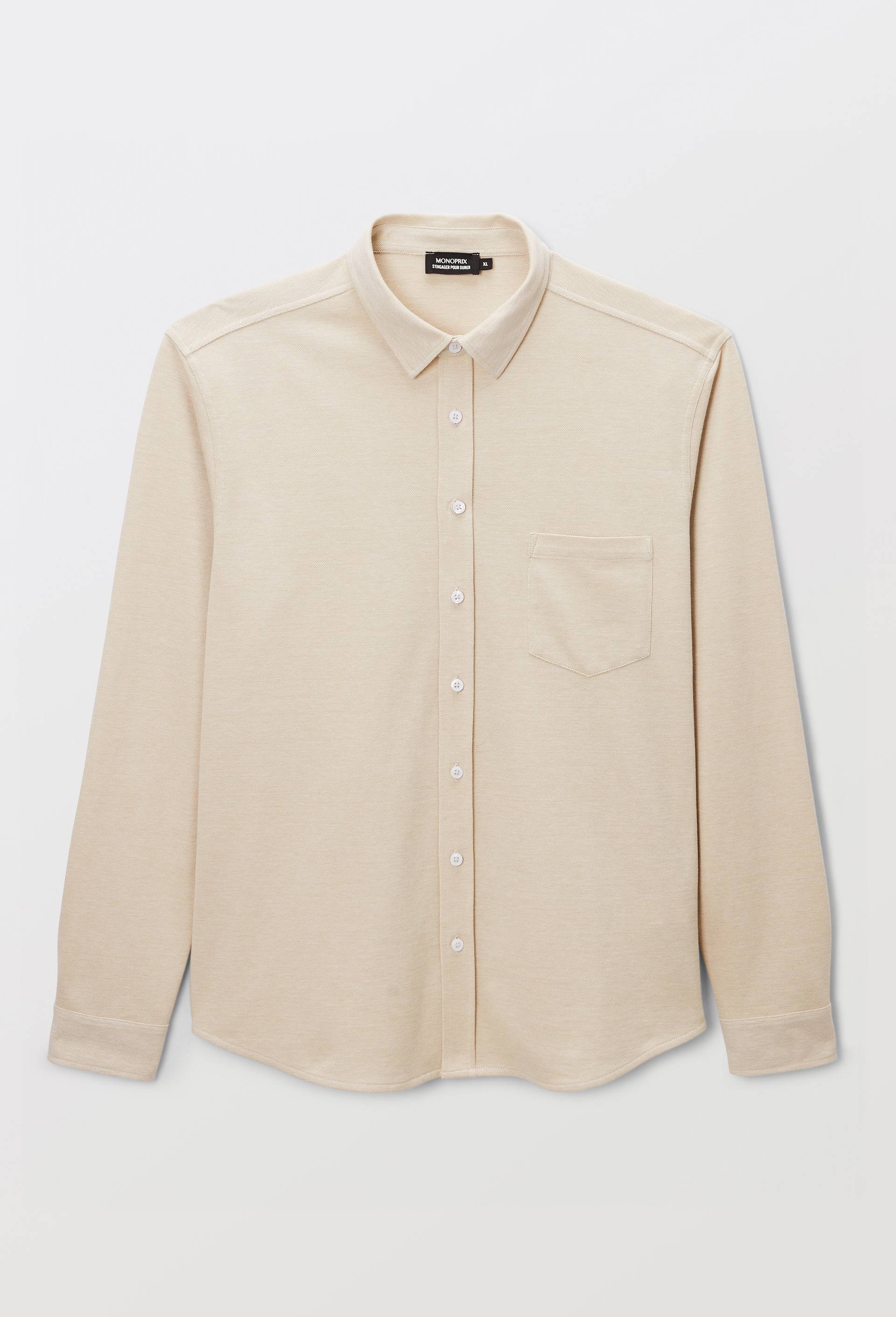 Chemise en maille piqu&eacute; en coton BIO GOTS, Beige, large image number 2.0