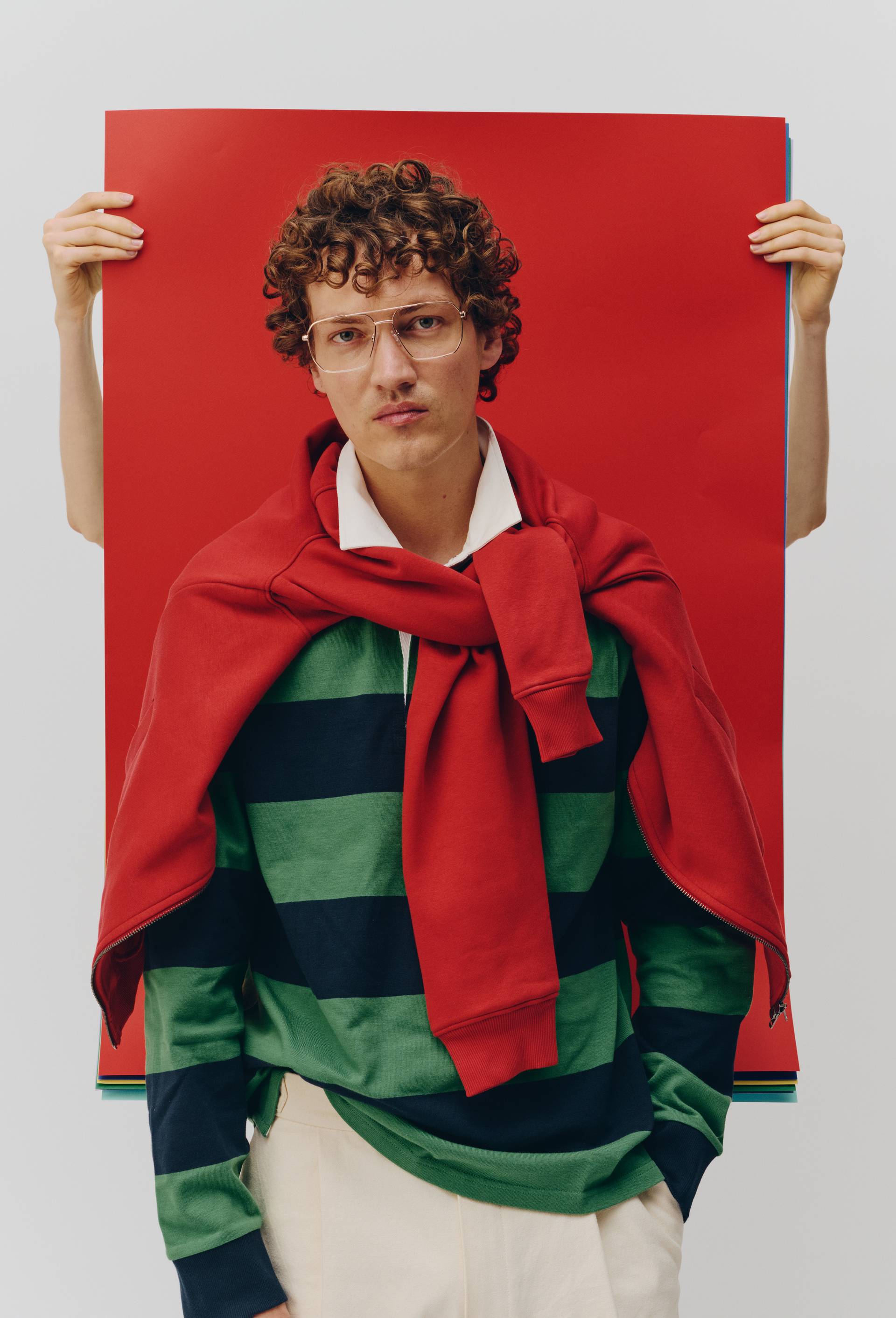 Polo manches longues ray&eacute; en coton interlock BIO GOTS, Vert, large image number 0