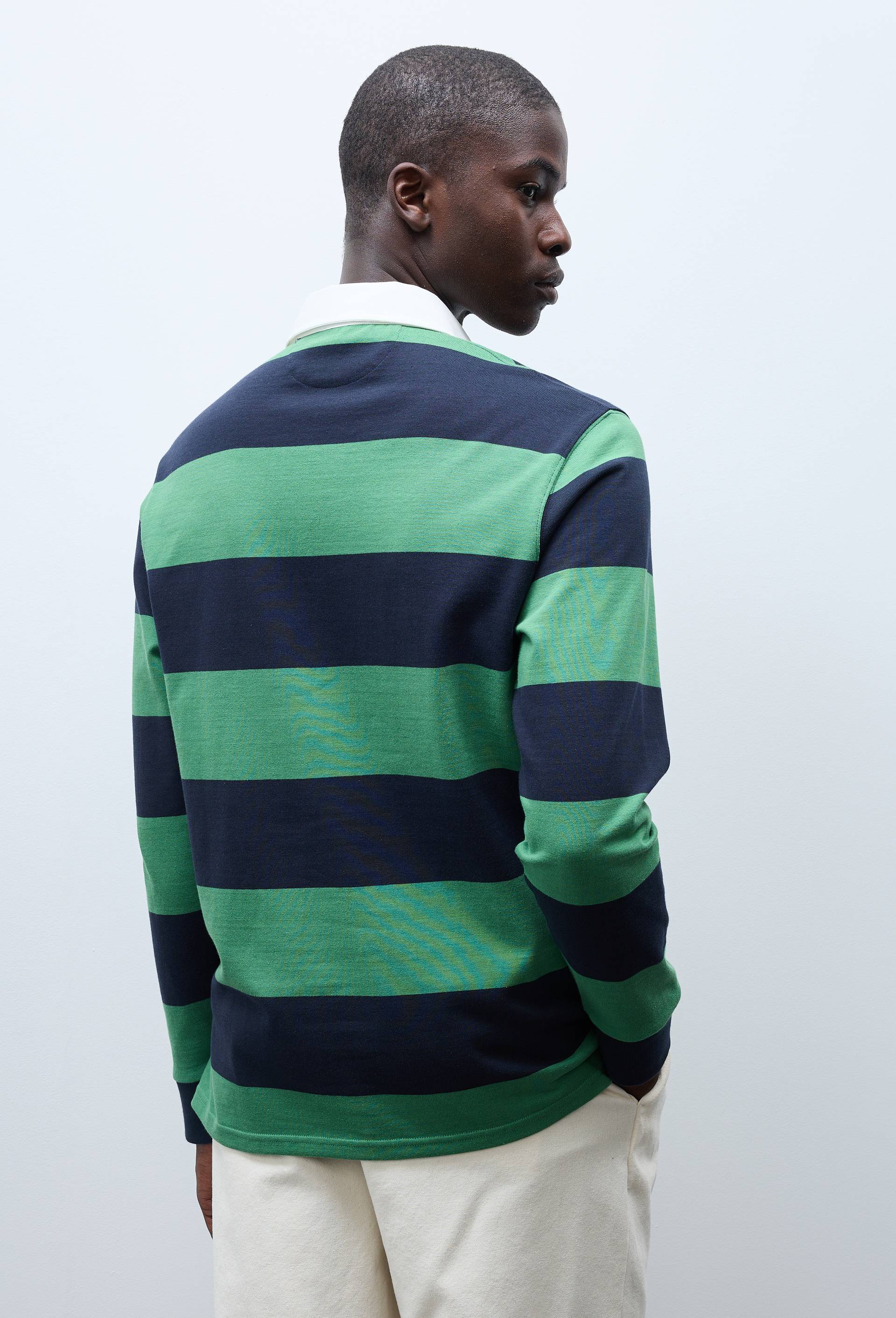 Polo manches longues ray&eacute; en coton interlock BIO GOTS, Vert, large image number 3