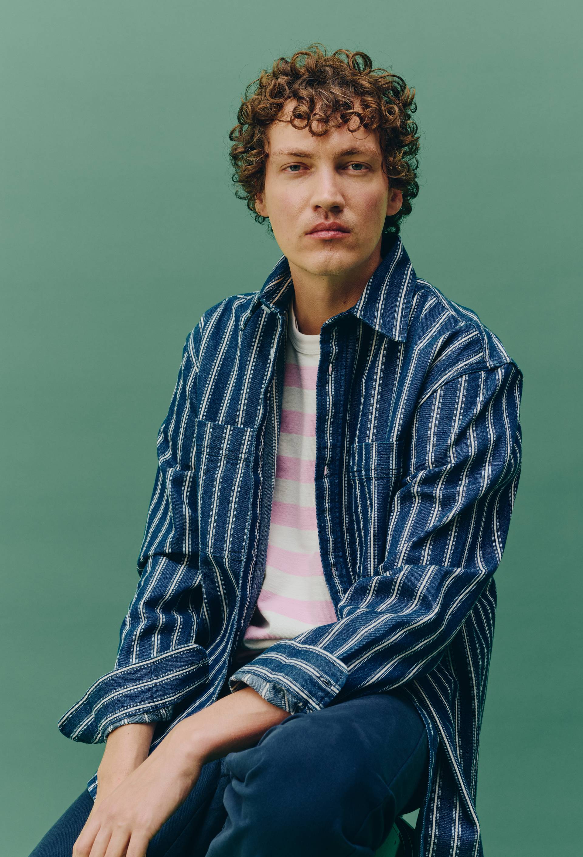 Chemise manches longues ray&eacute;e en jean en coton BIO GOTS, Bleu fonc&eacute;, large image number 0