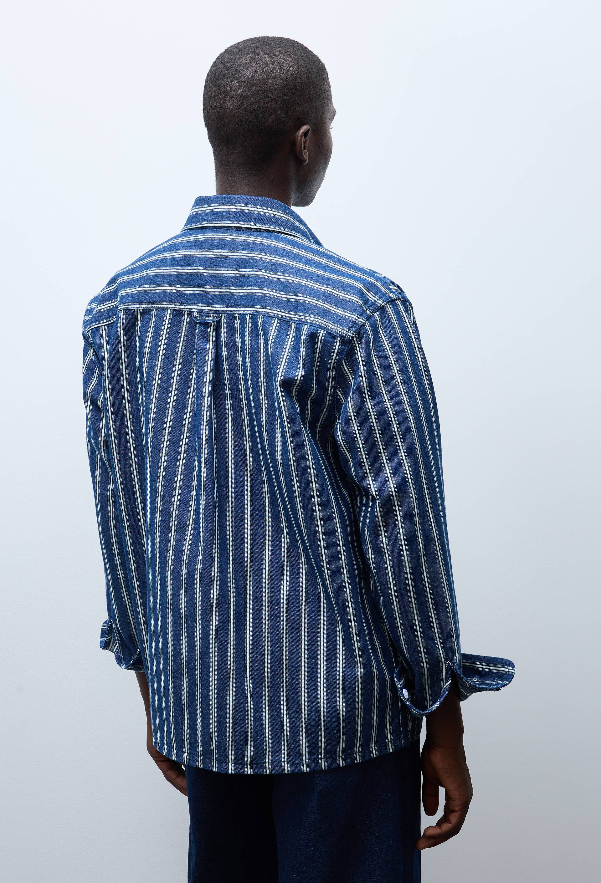 Chemise manches longues ray&eacute;e en jean en coton BIO GOTS, Bleu fonc&eacute;, large image number 2