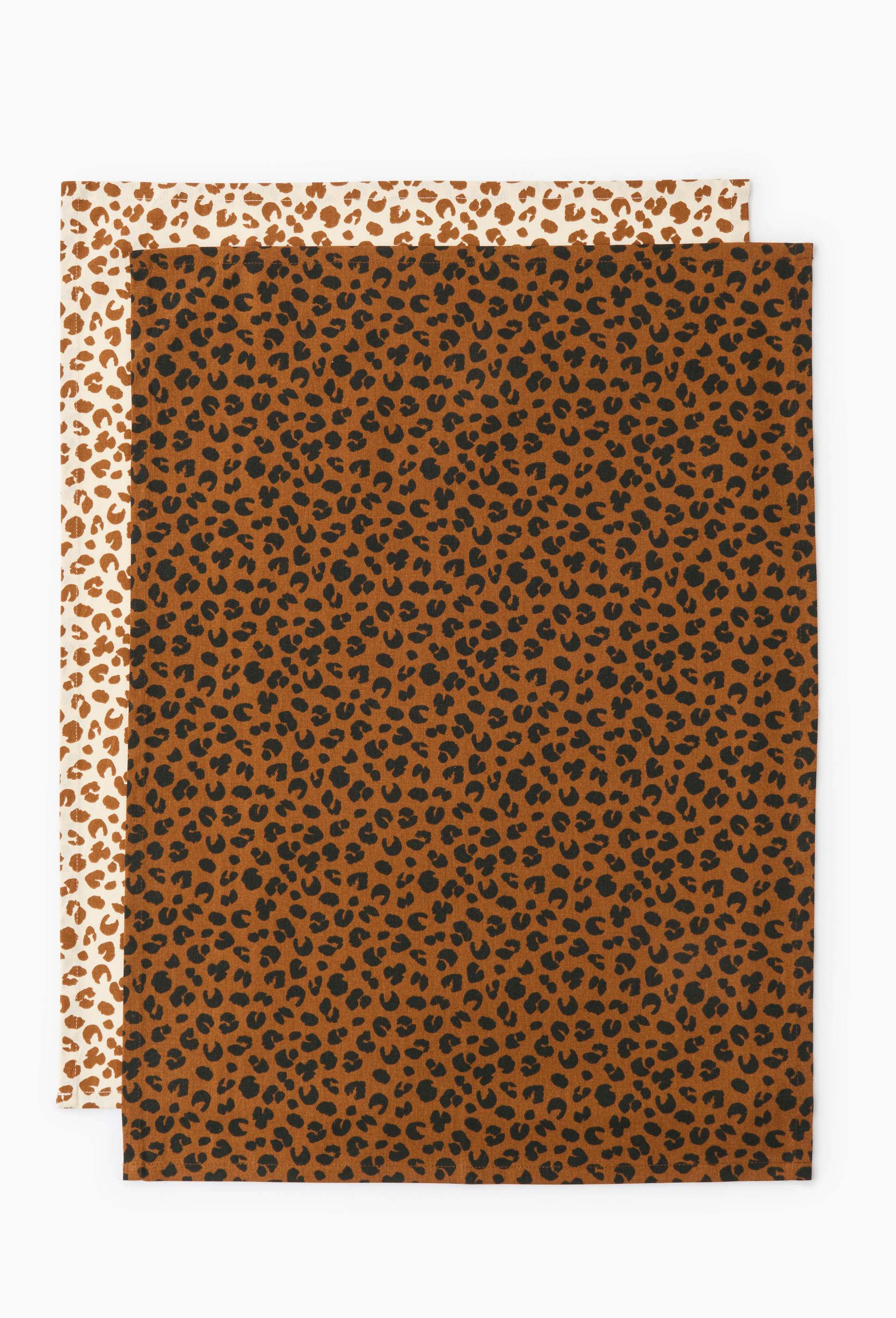 Lot de 2 torchons imprim&eacute; l&eacute;opard, 50x70cm, 100% coton recycl&eacute;, Ecru, large image number 1