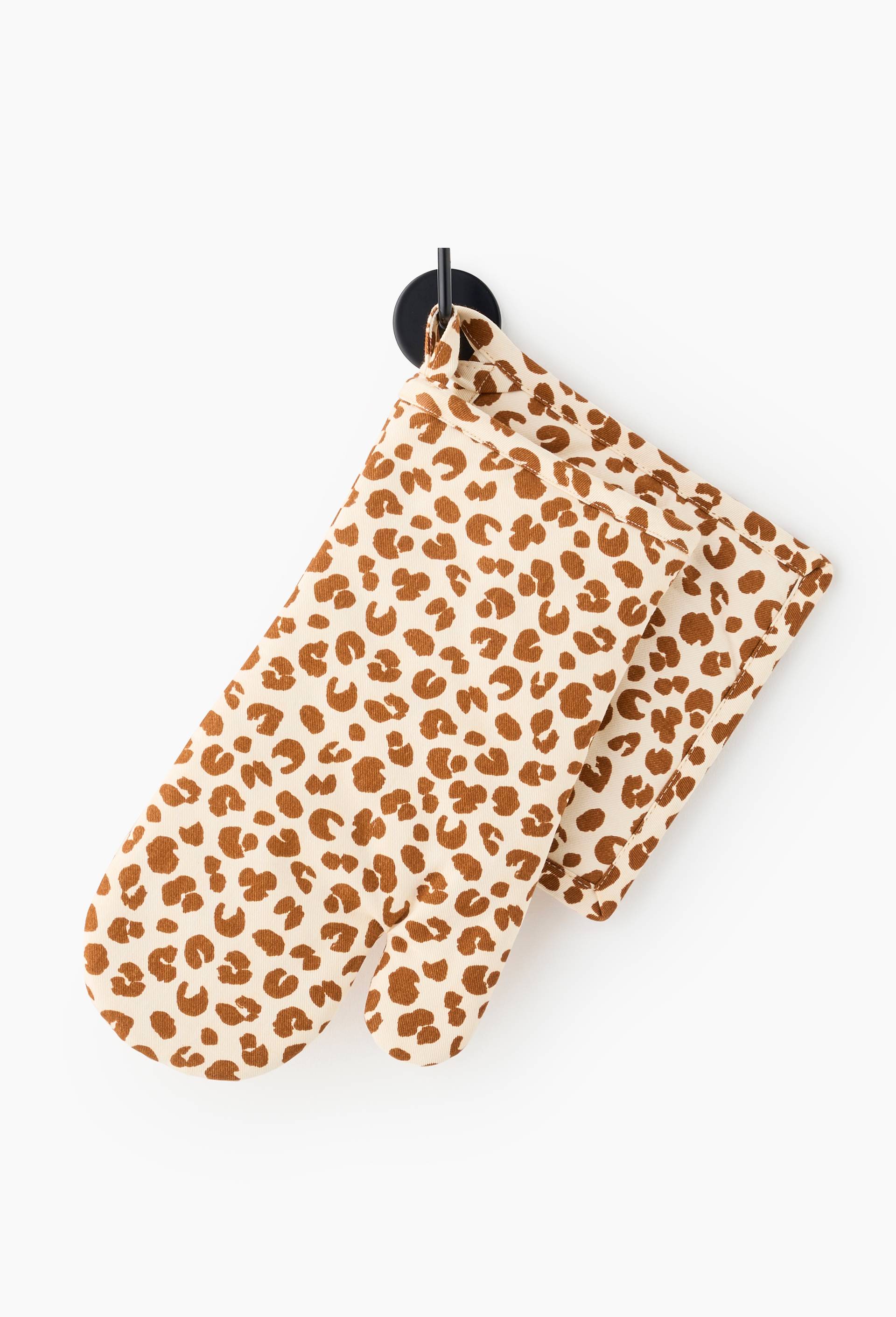Lot gant et manique imprim&eacute;, 16x33cm + 20x20cm, 100% coton, Beige clair, swatch image