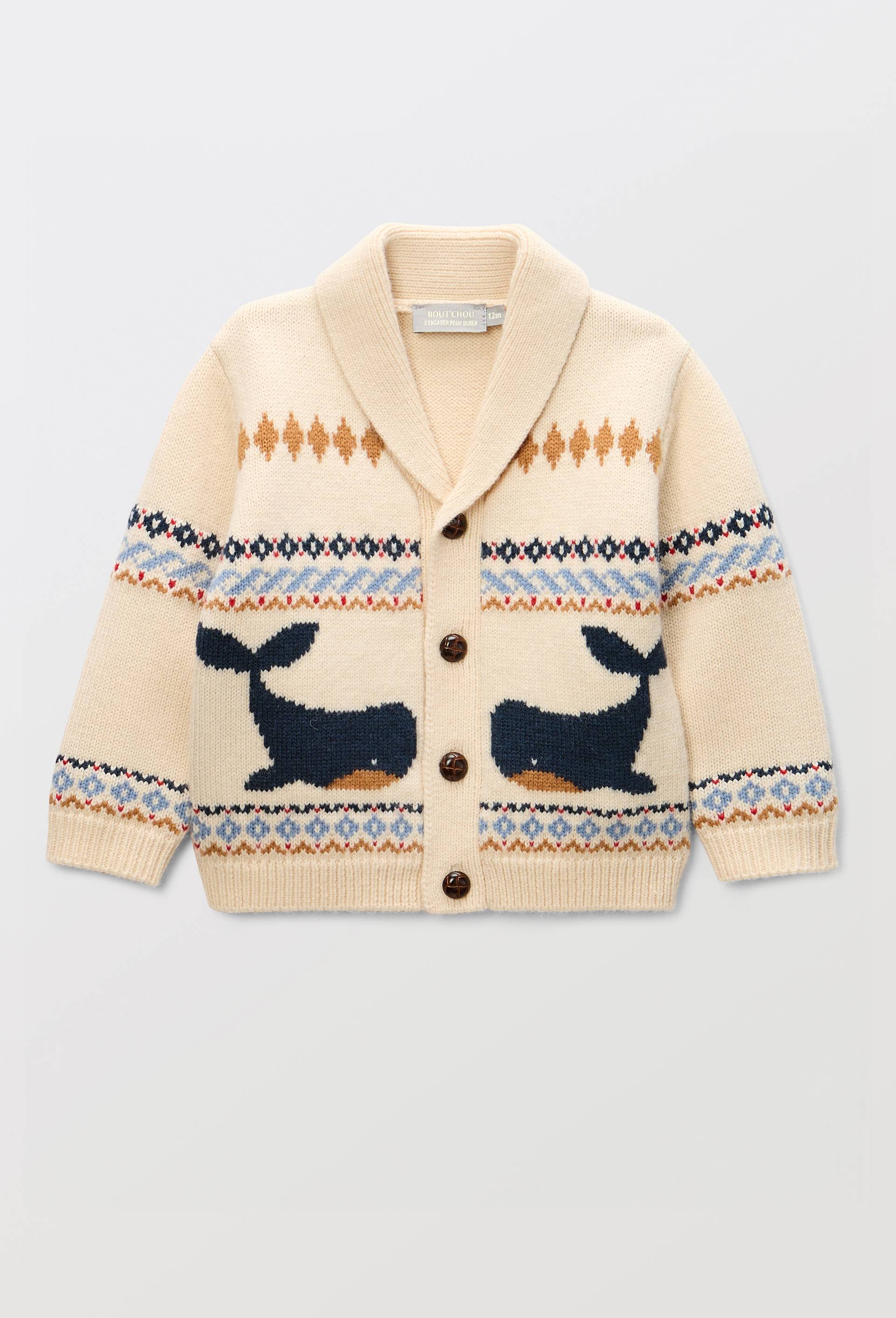 Cardigan tricot col teddy imprim&eacute;, Beige clair, large image number 1.0