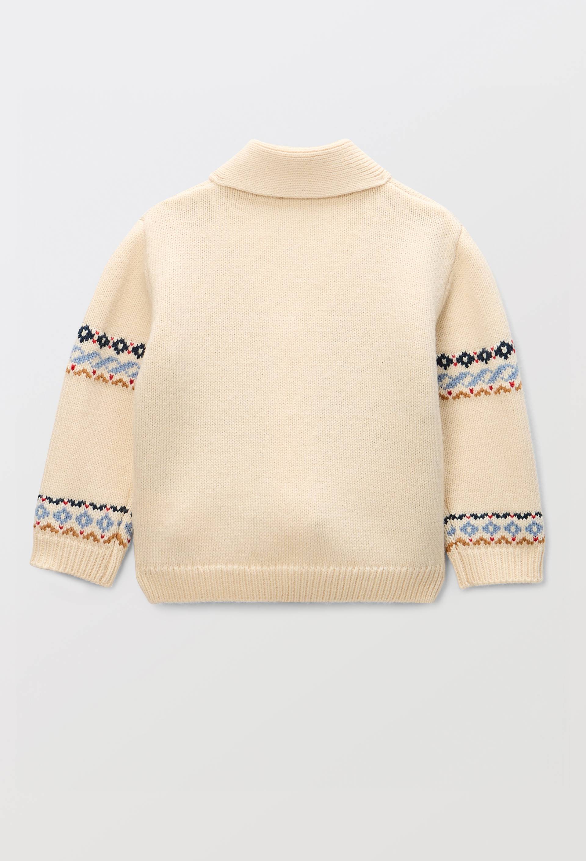 Cardigan tricot col teddy imprim&eacute;, Beige clair, large image number 2.0