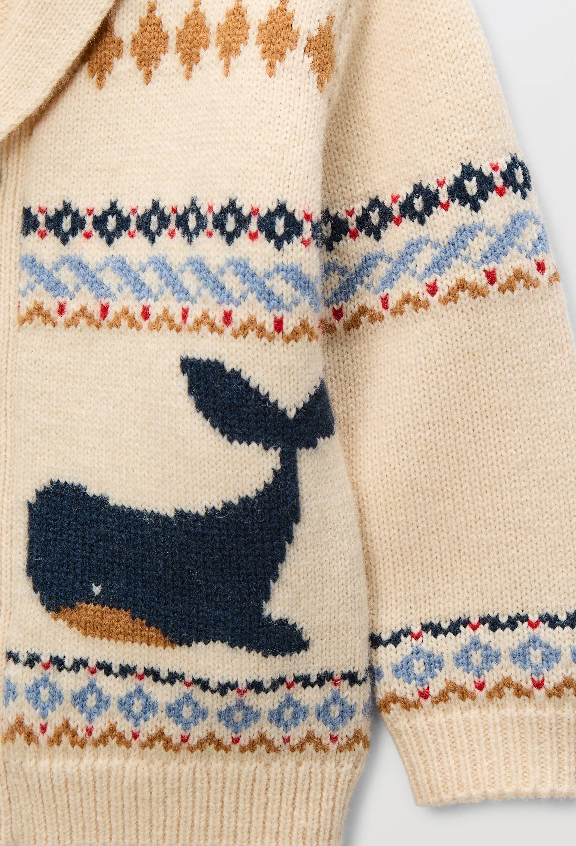 Cardigan tricot col teddy imprim&eacute;, Beige clair, large image number 3.0