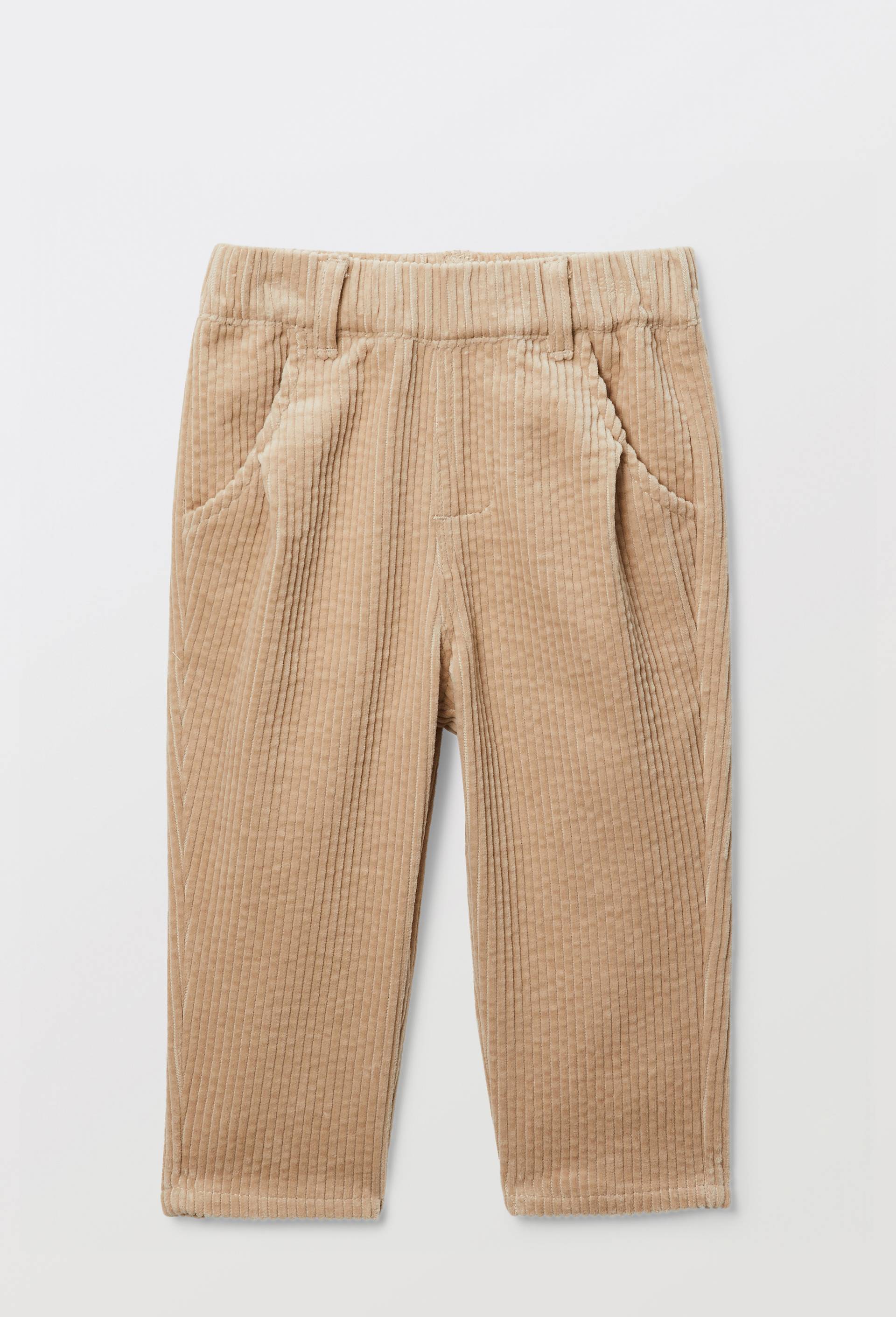 Pantalon taille &eacute;lastique uni en gros velours en coton BIO GOTS, Beige clair, large image number 1