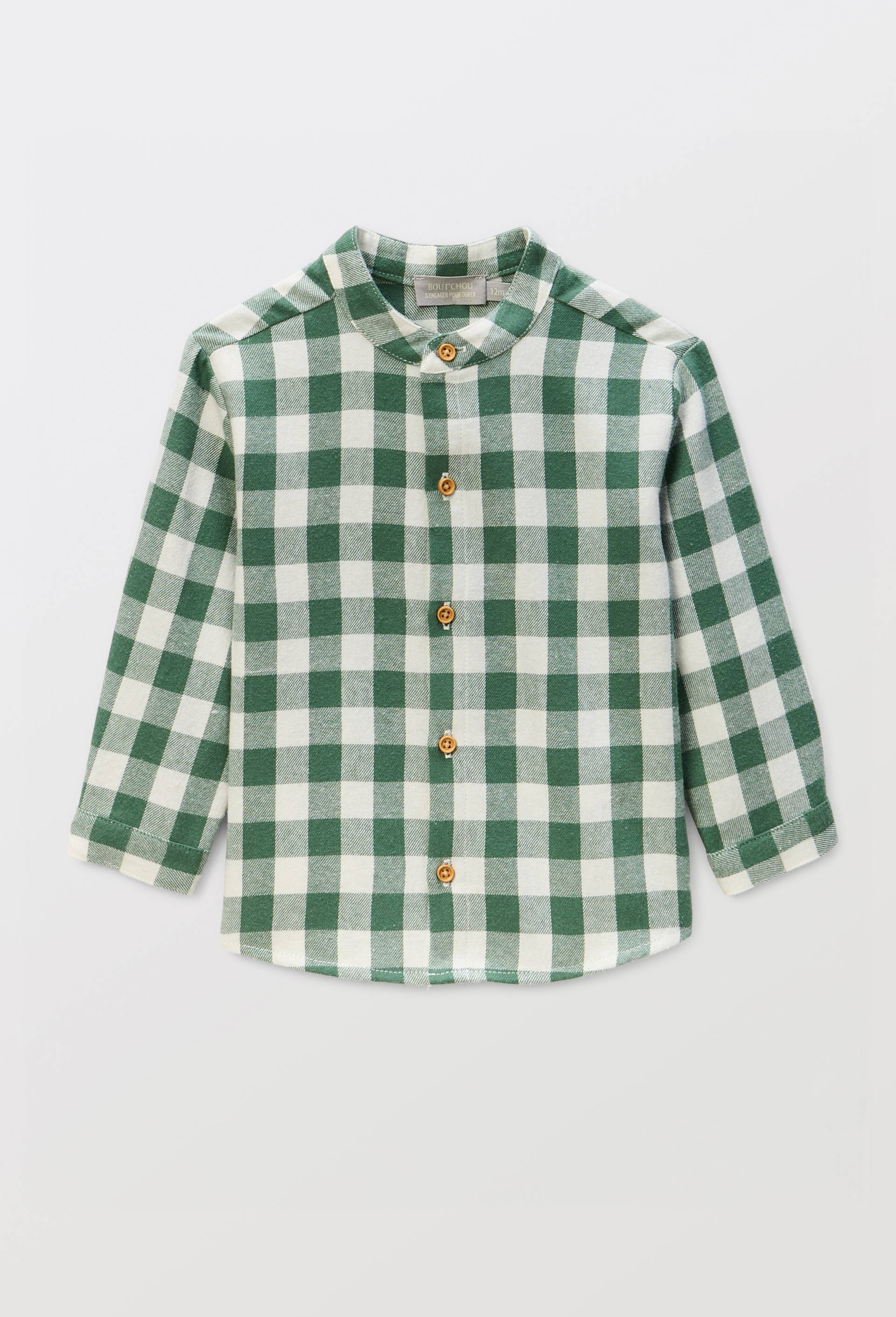 Chemise col mao &agrave; carreaux en coton BIO GOTS, Vert, large image number 0