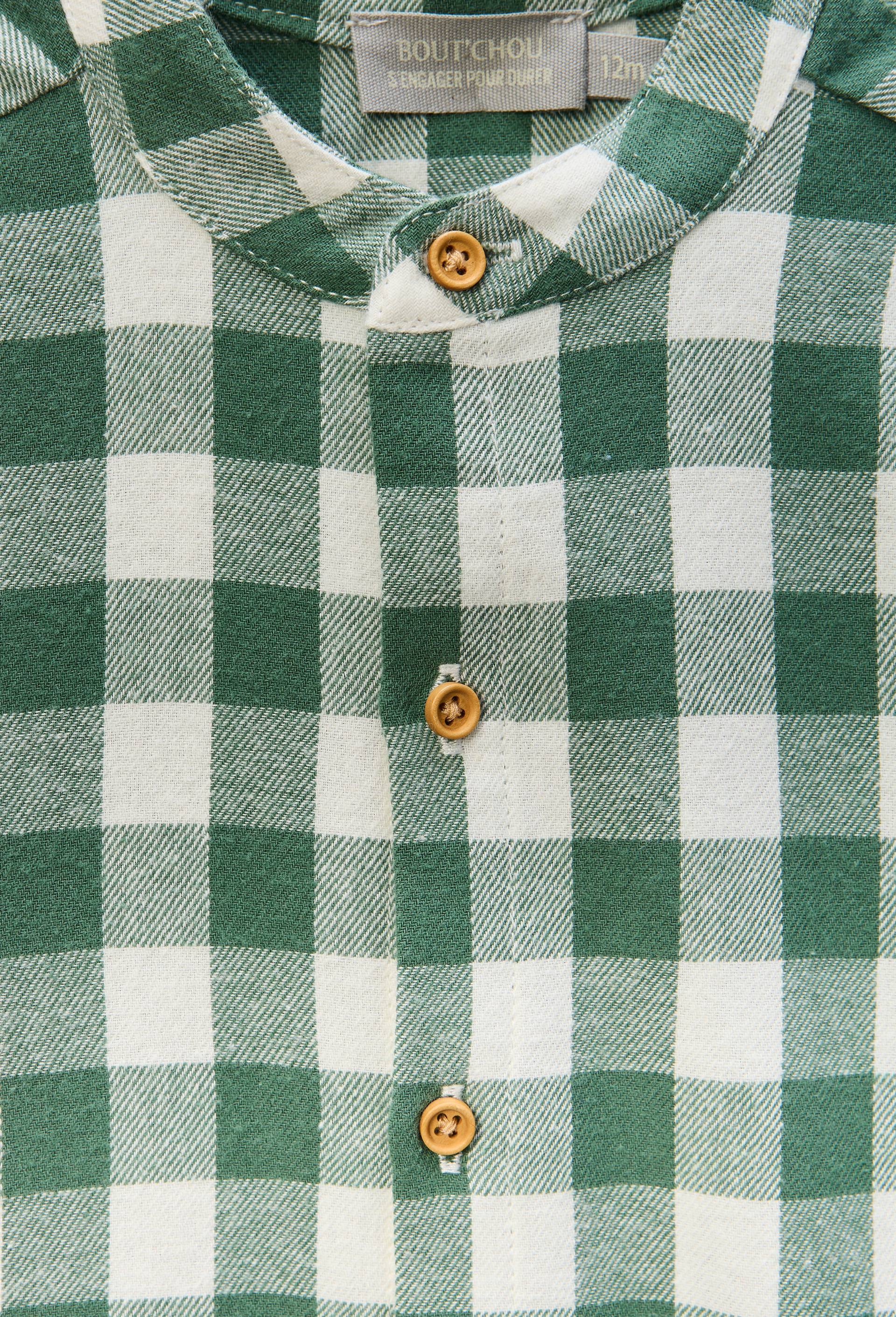 Chemise col mao &agrave; carreaux en coton BIO GOTS, Vert, large image number 2