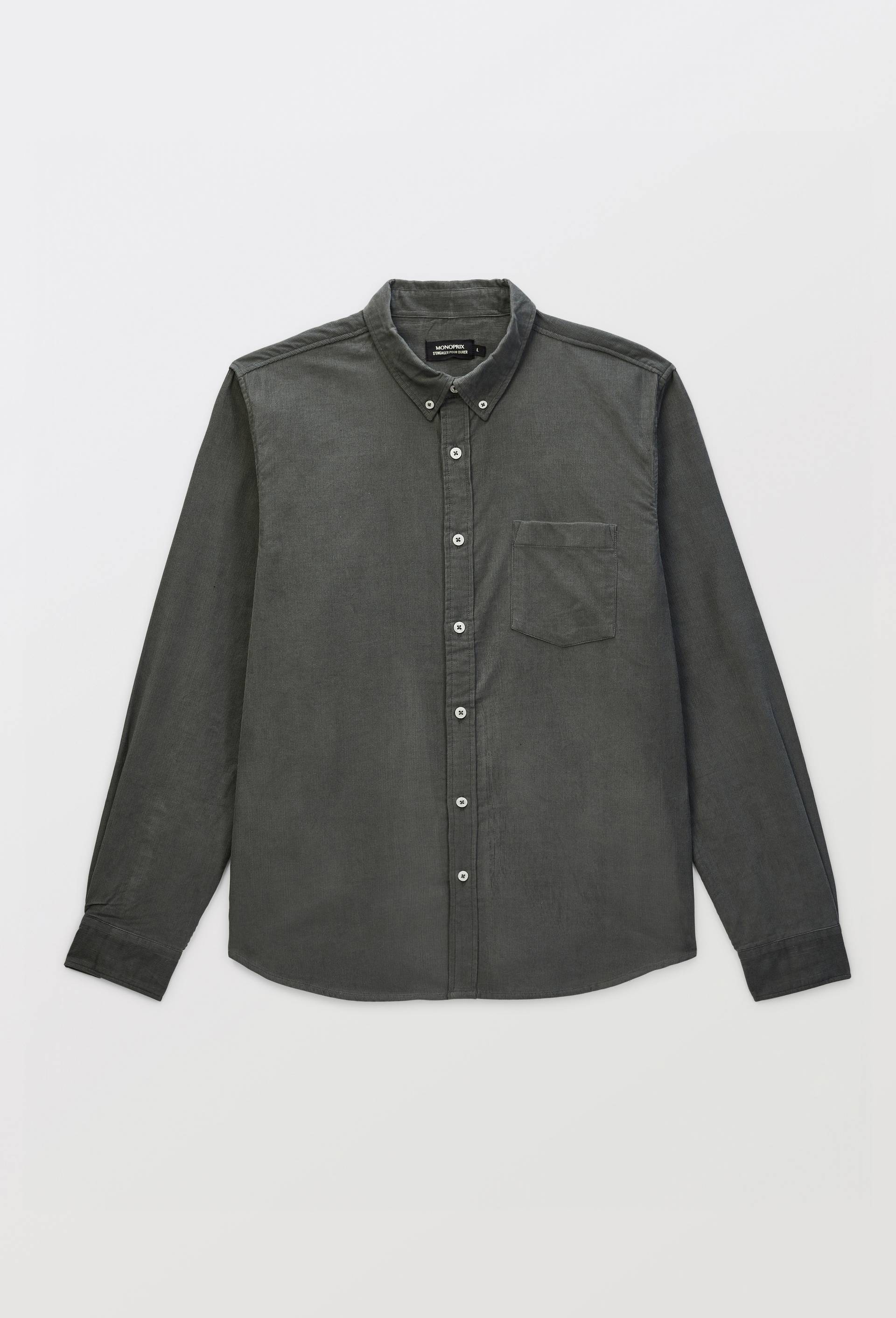 Chemise manches longues velours en coton BIO GOTS, Vert fonc&eacute;, large image number 3