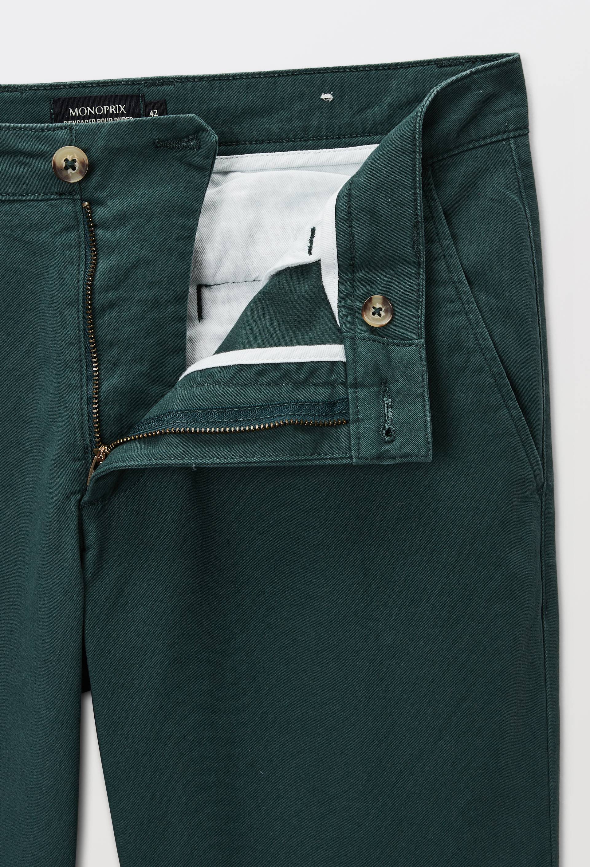 Pantalon chino straight en coton BIO GOTS, Vert fonc&eacute;, large image number 3