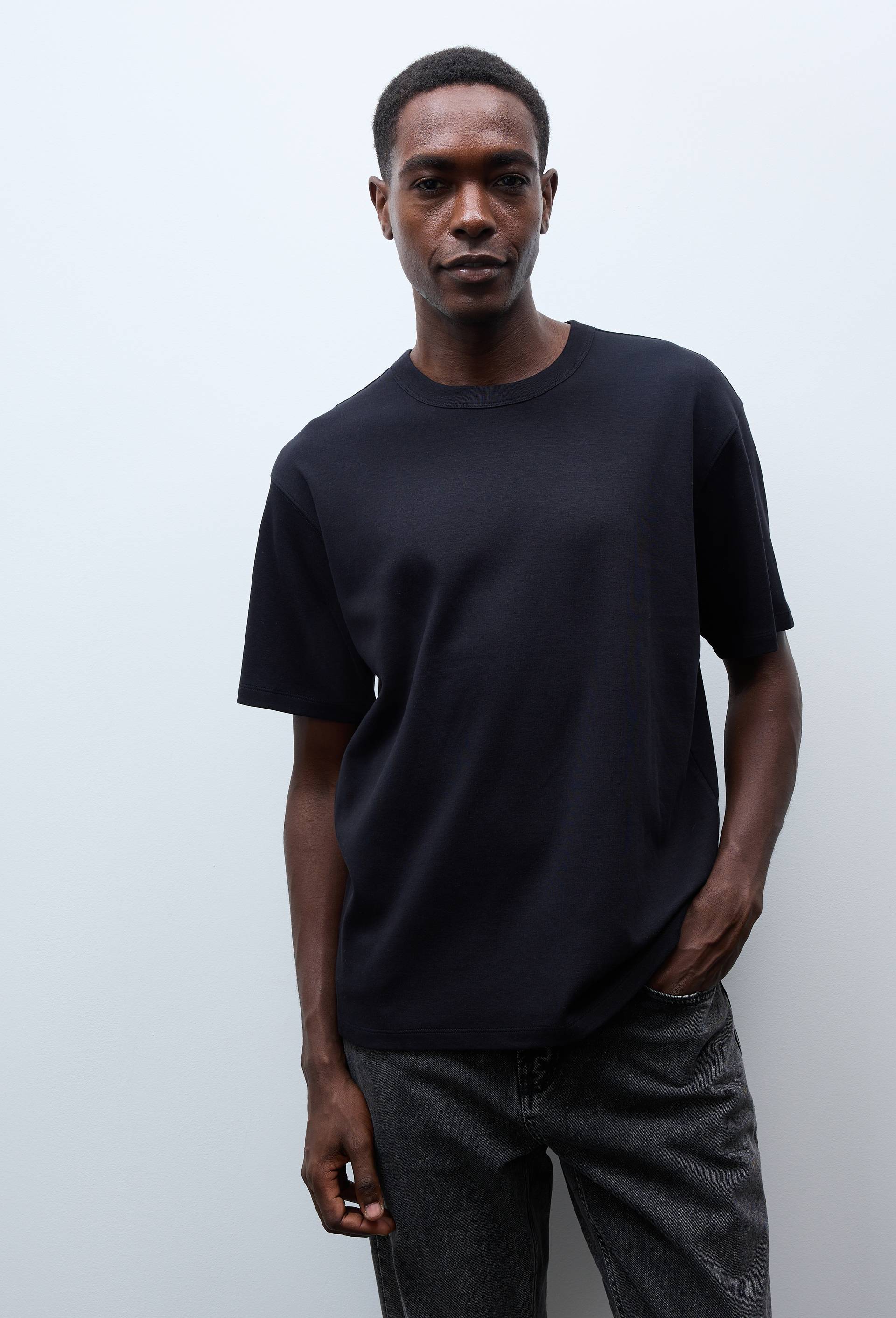T-shirt manches courtes interlock en coton BIO GOTS, Noir, swatch image