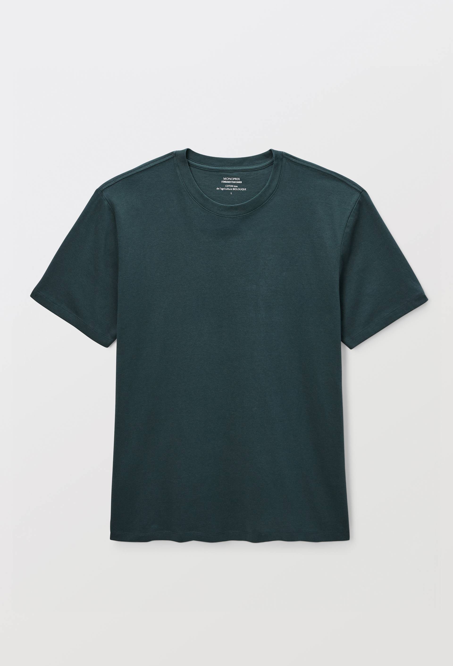 T-shirt manches courtes col rond en coton BIO GOTS, Vert fonc&eacute;, large image number 2.0