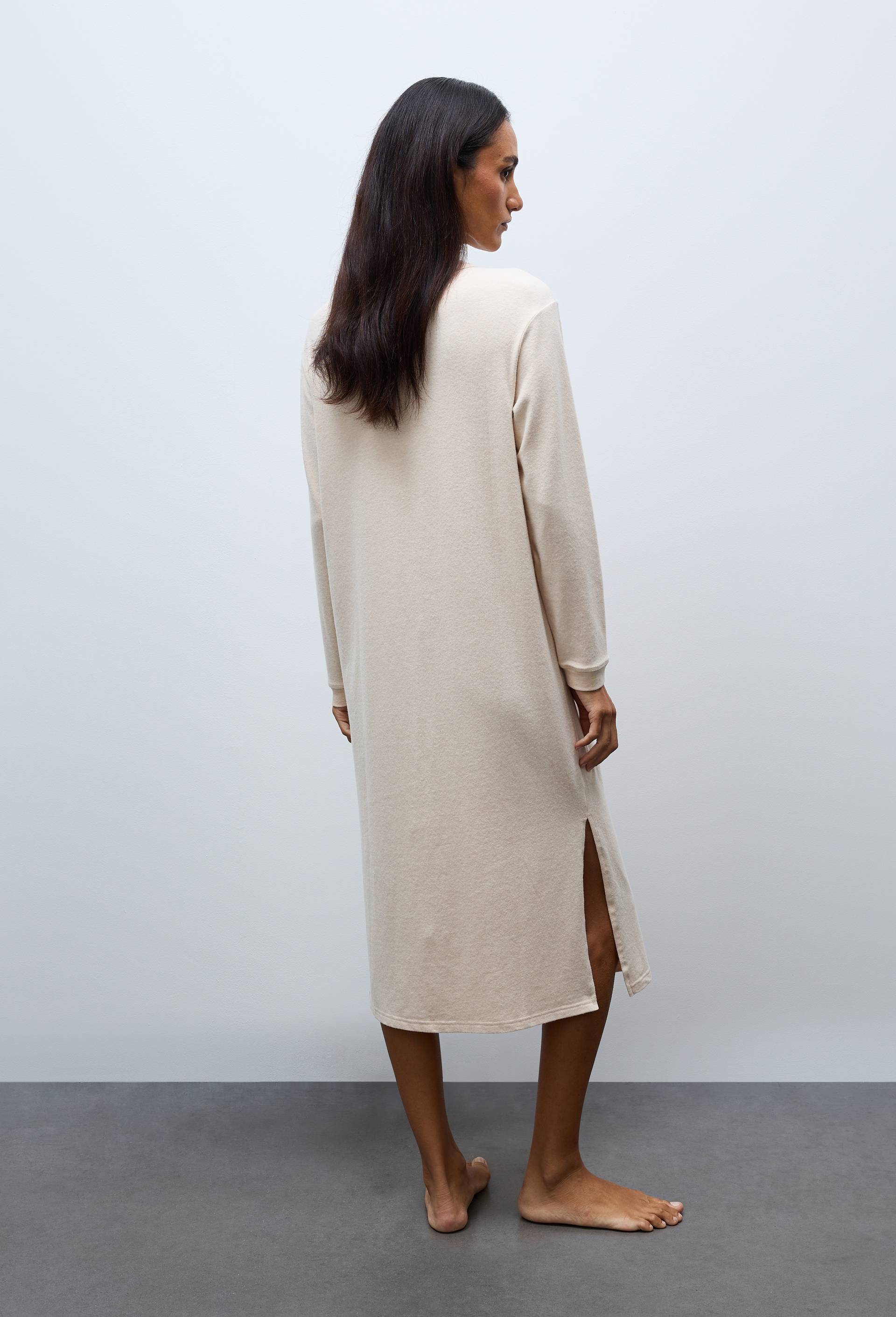 Chemise de nuit c&ocirc;tel&eacute;e en coton et modal, Beige, large image number 1