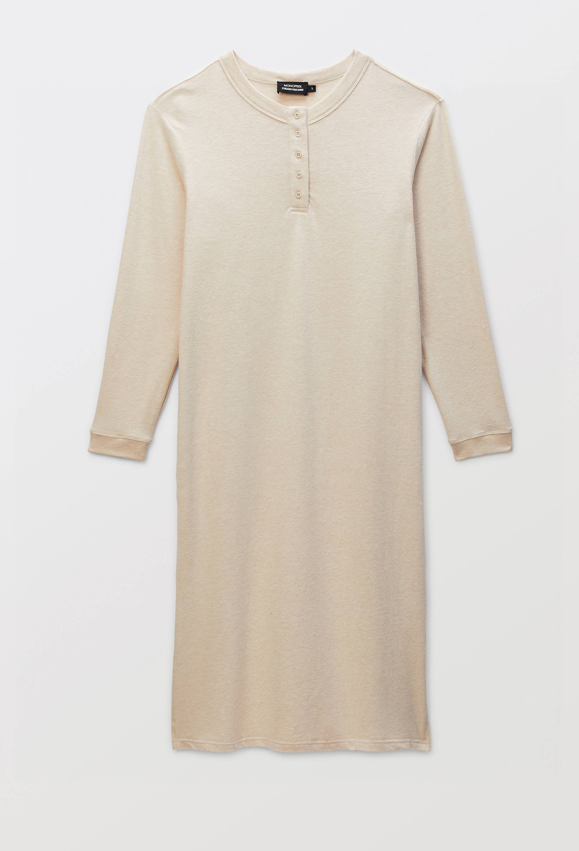 Chemise de nuit c&ocirc;tel&eacute;e en coton et modal, Beige, large image number 2.0