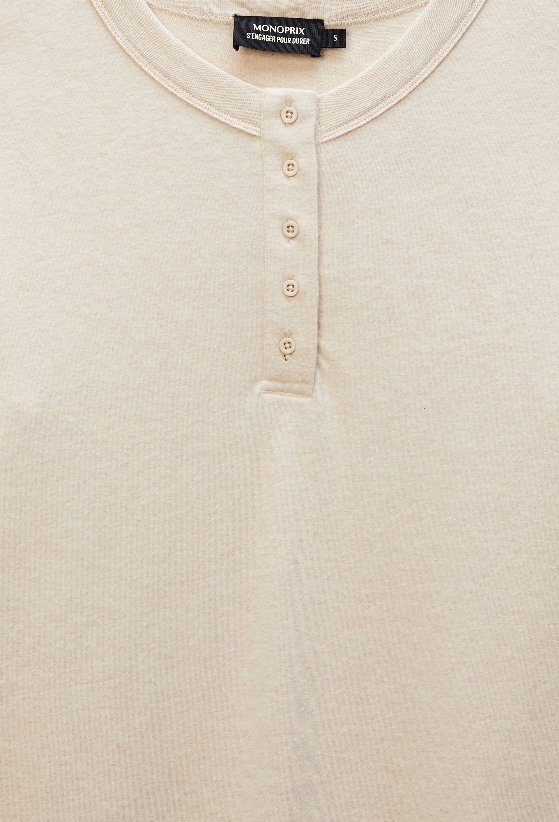 Chemise de nuit c&ocirc;tel&eacute;e en coton et modal, Beige, large image number 4.0