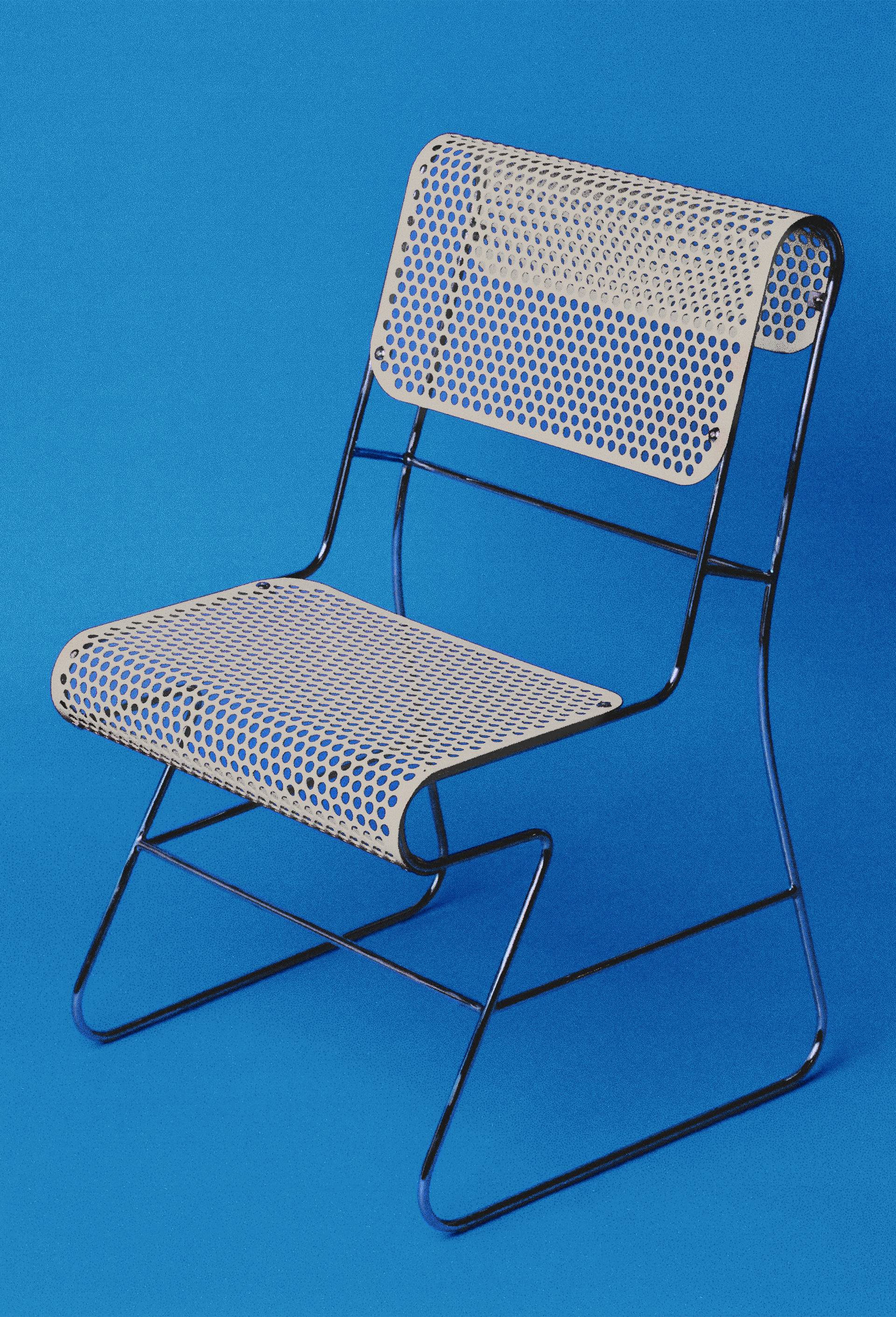 EXCLU WEB - Chaise, 49x45x76 cm, en m&eacute;tal laqu&eacute; - HALL HAUS x MONOPRIX, Ecru, swatch image