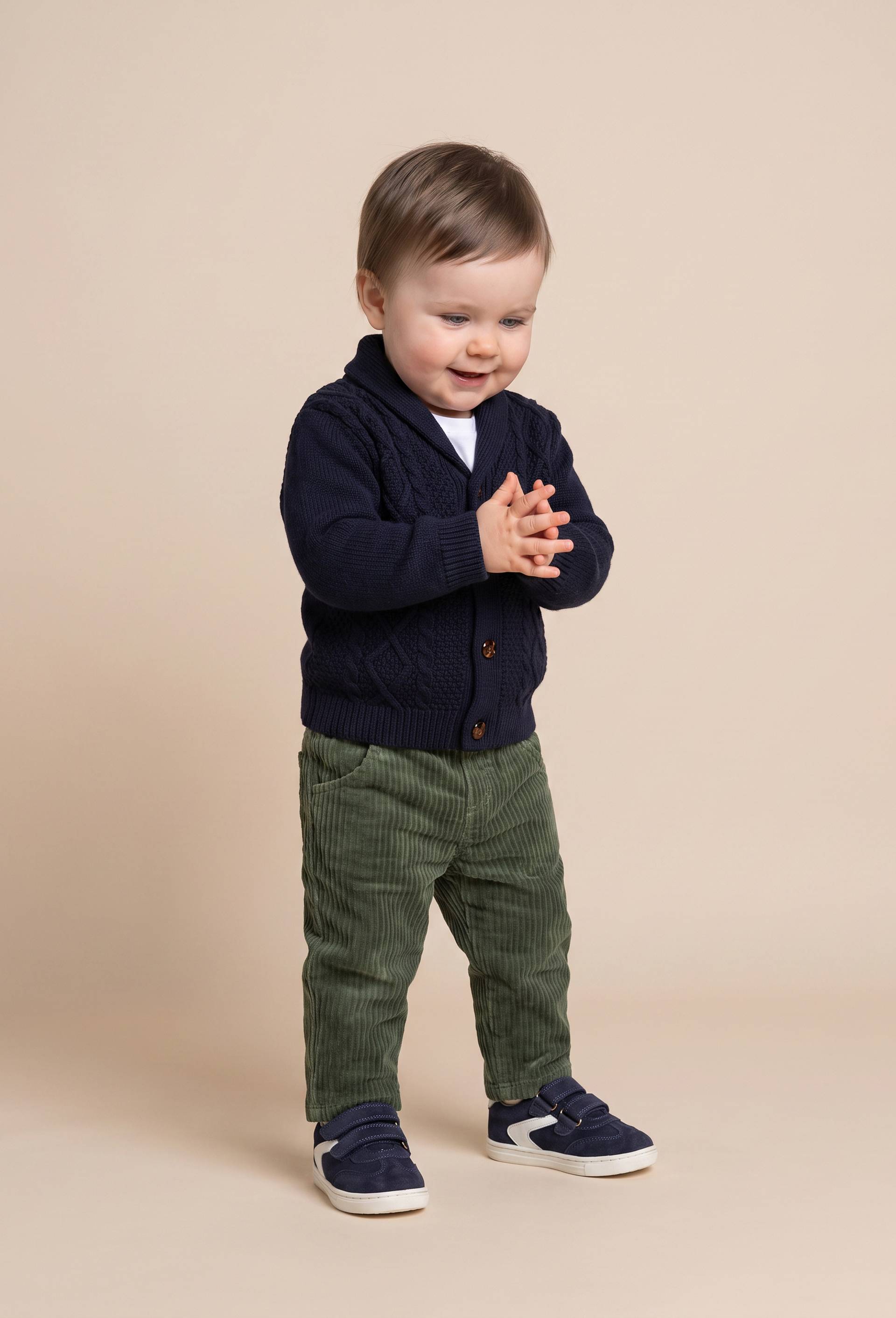 Pantalon taille &eacute;lastique uni en velours maille contenant du coton, Vert, swatch image