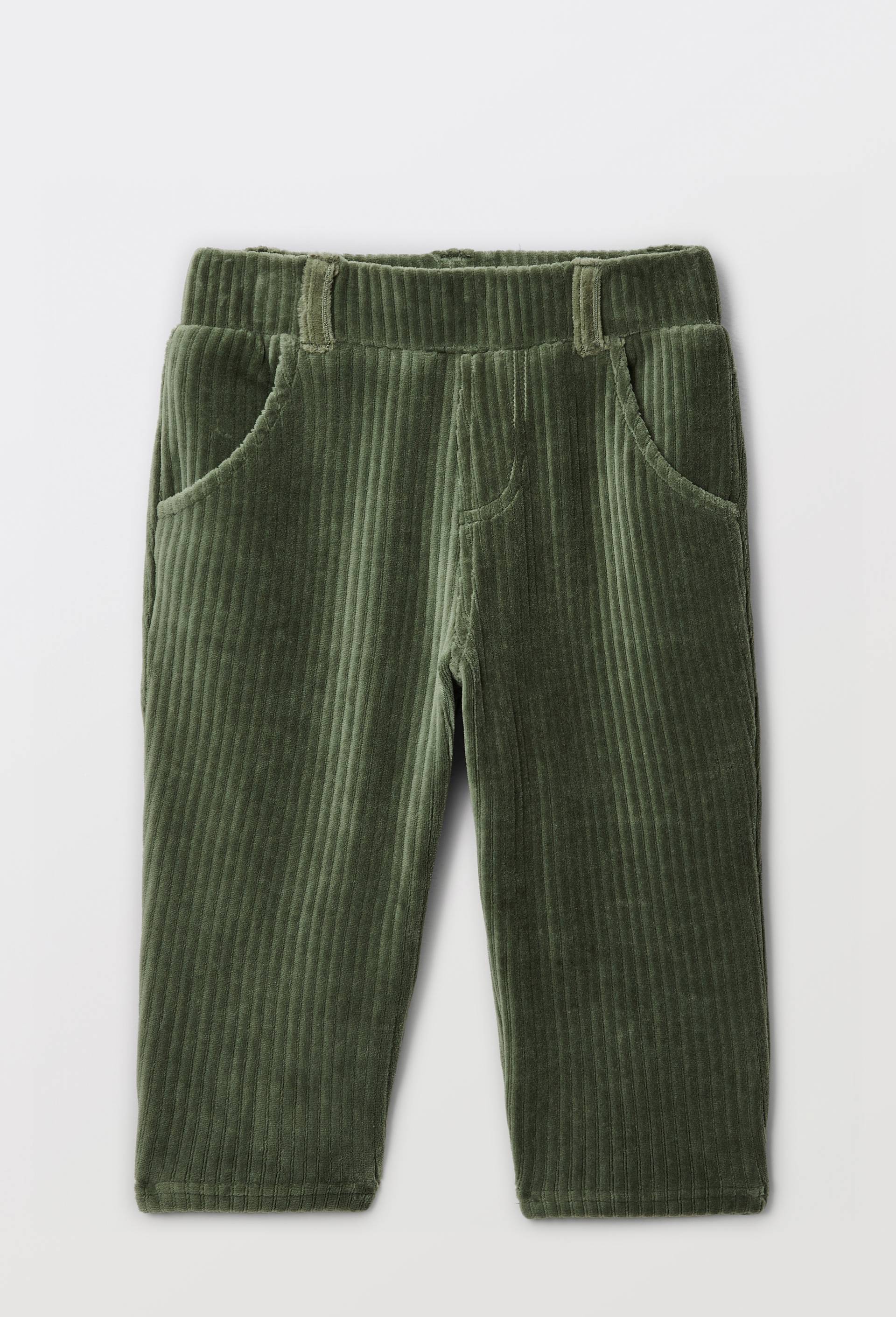 Pantalon taille &eacute;lastique uni en velours maille contenant du coton, Vert, large image number 1.0