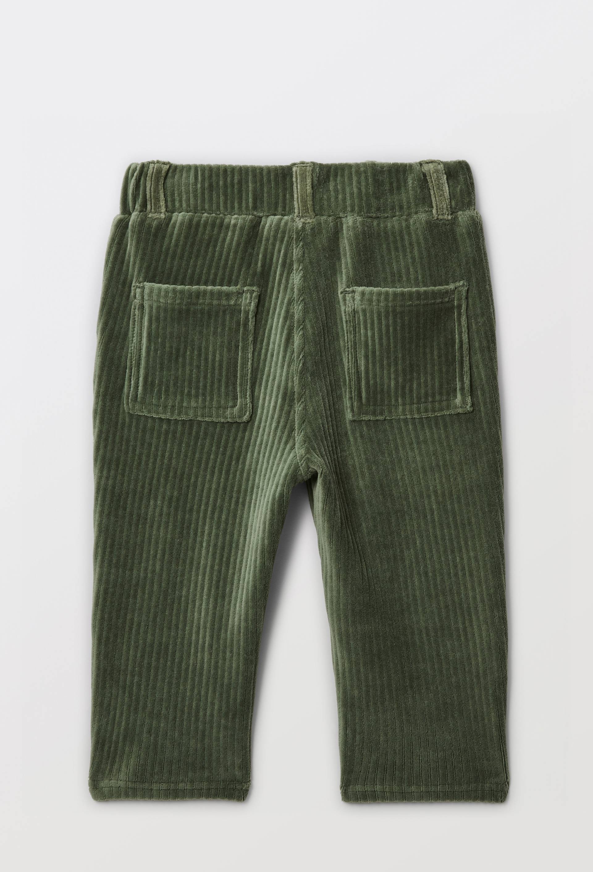 Pantalon taille &eacute;lastique uni en velours maille contenant du coton, Vert, large image number 2.0