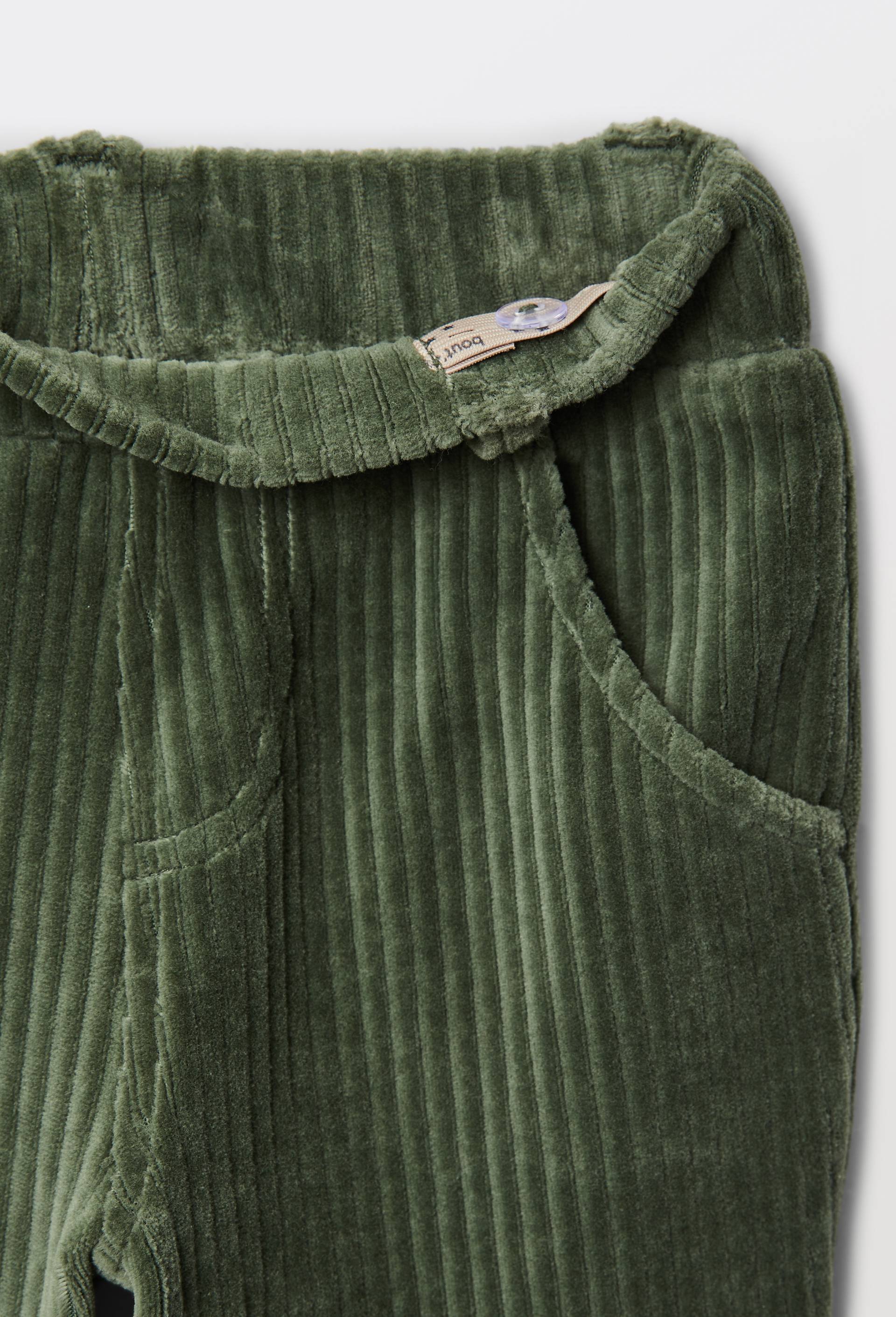Pantalon taille &eacute;lastique uni en velours maille contenant du coton, Vert, large image number 3.0