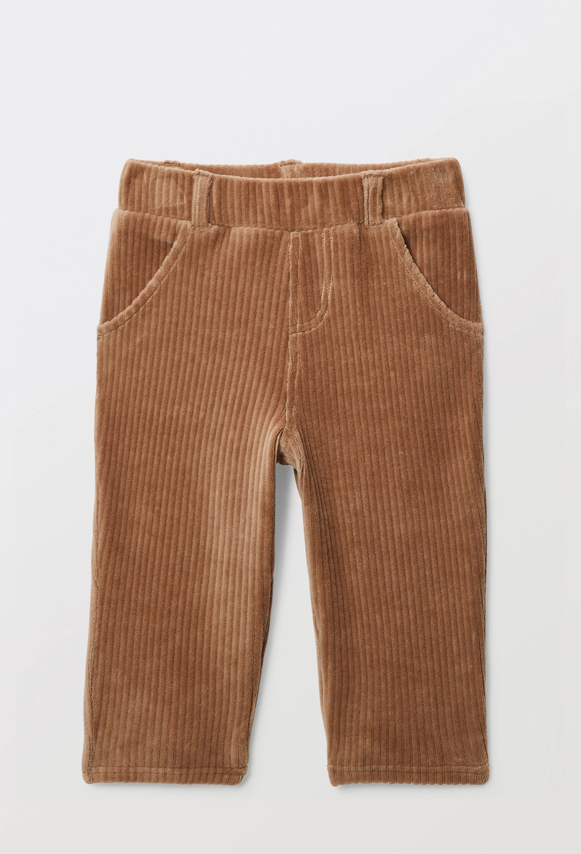 Pantalon taille &eacute;lastique uni en velours maille contenant du coton, Brun clair, large image number 1