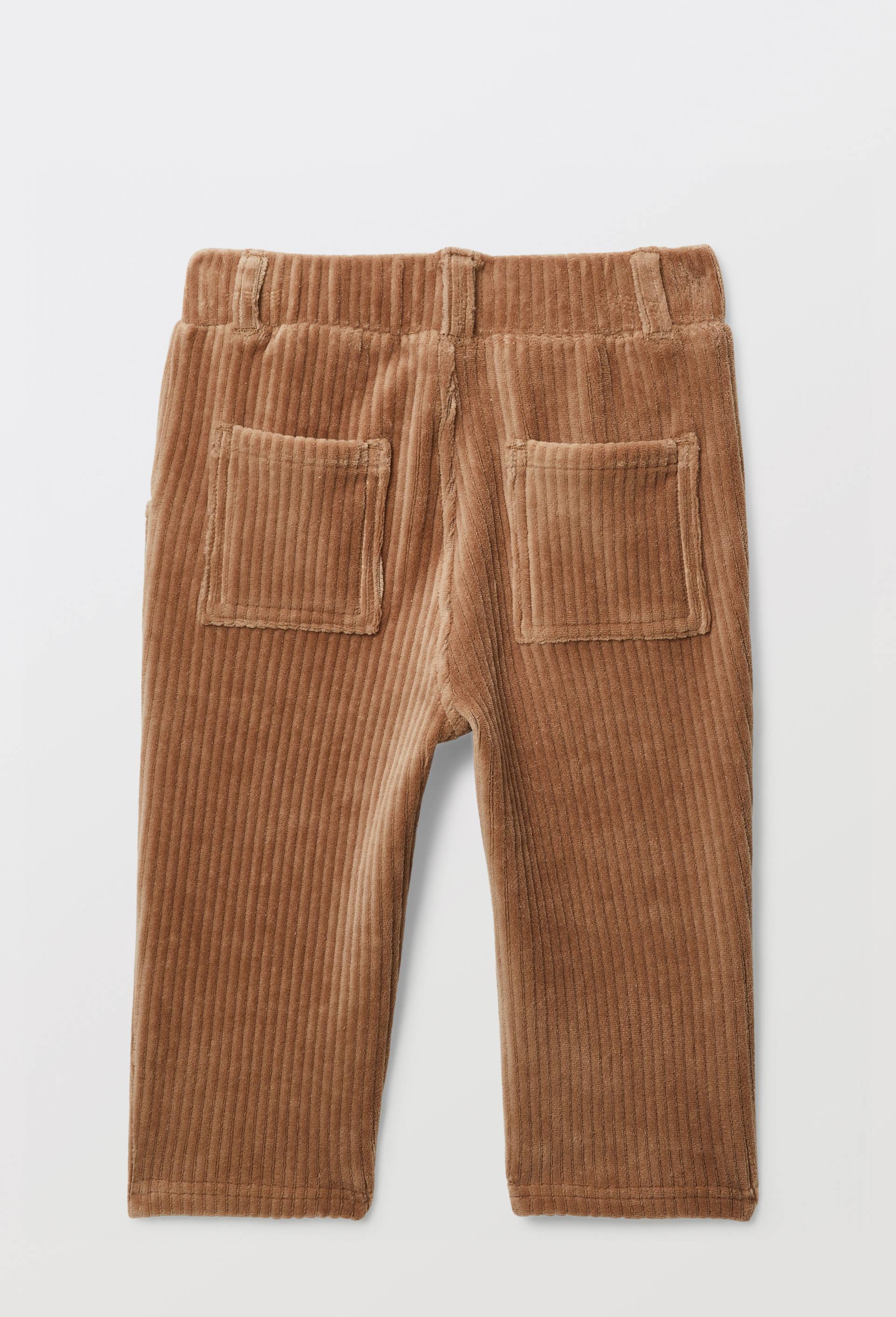 Pantalon taille &eacute;lastique uni en velours maille contenant du coton, Brun clair, large image number 2.0