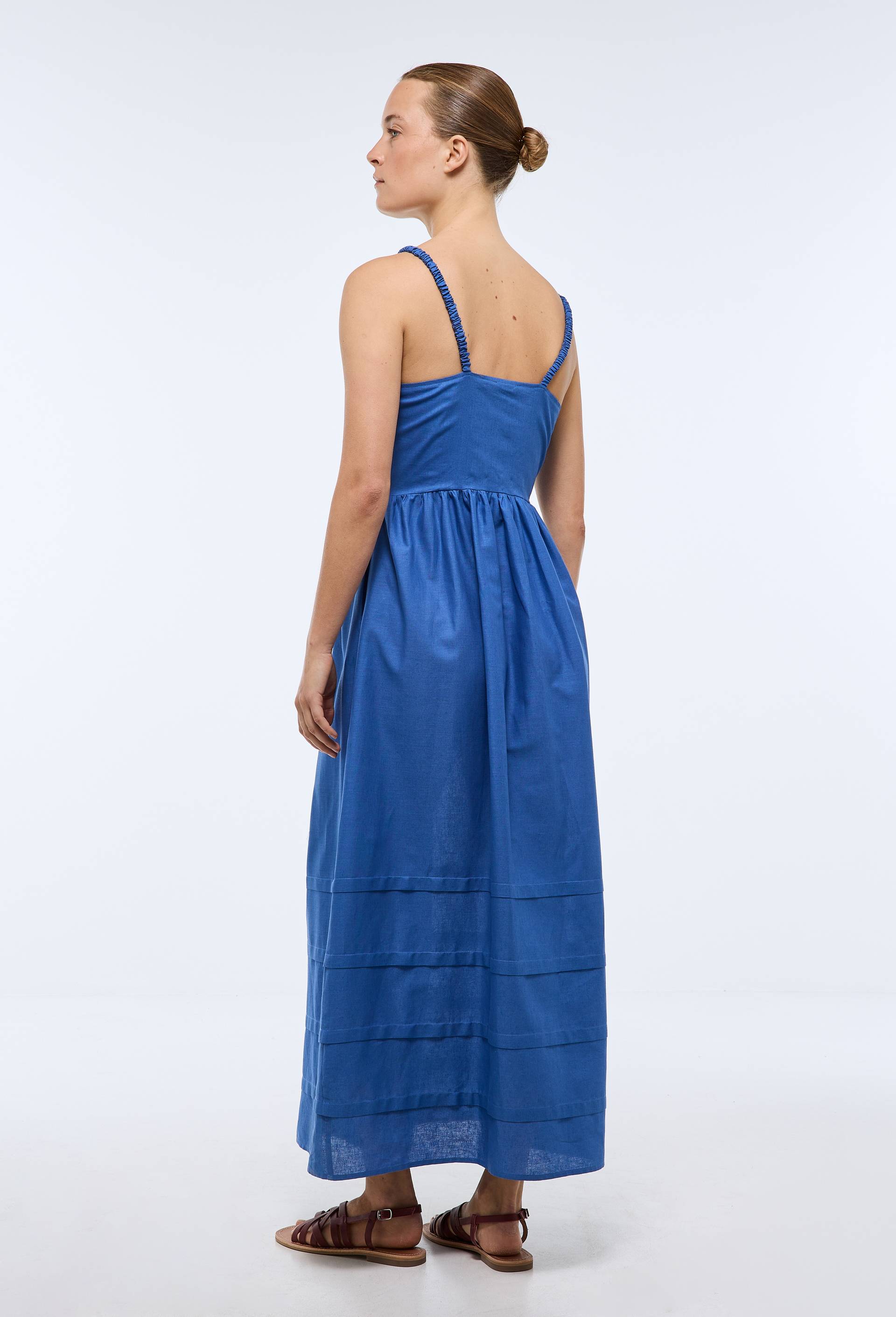 Robe longue &agrave; bretelles en coton lin, Bleu, large image number 1