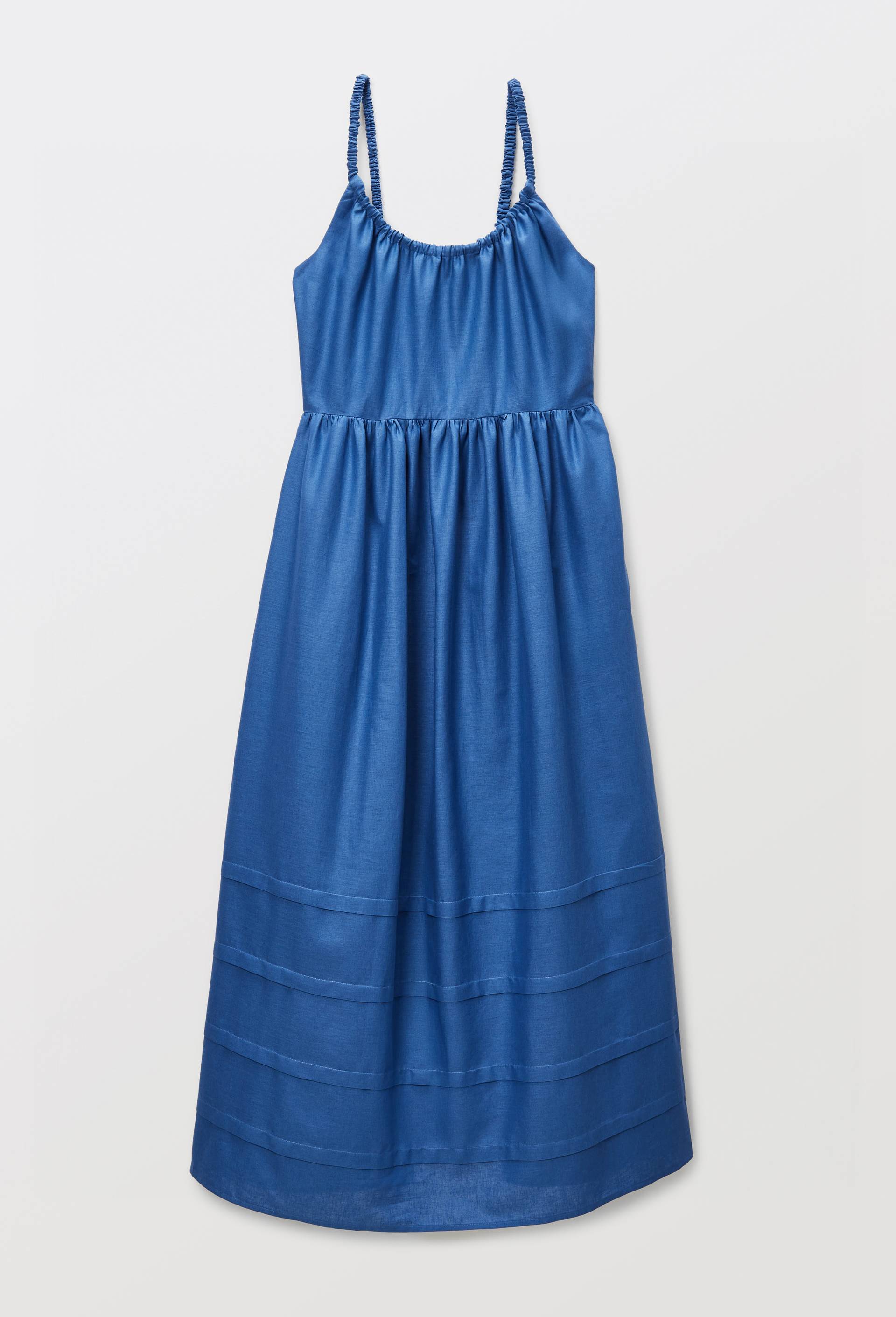 Robe longue &agrave; bretelles en coton lin, Bleu, large image number 2