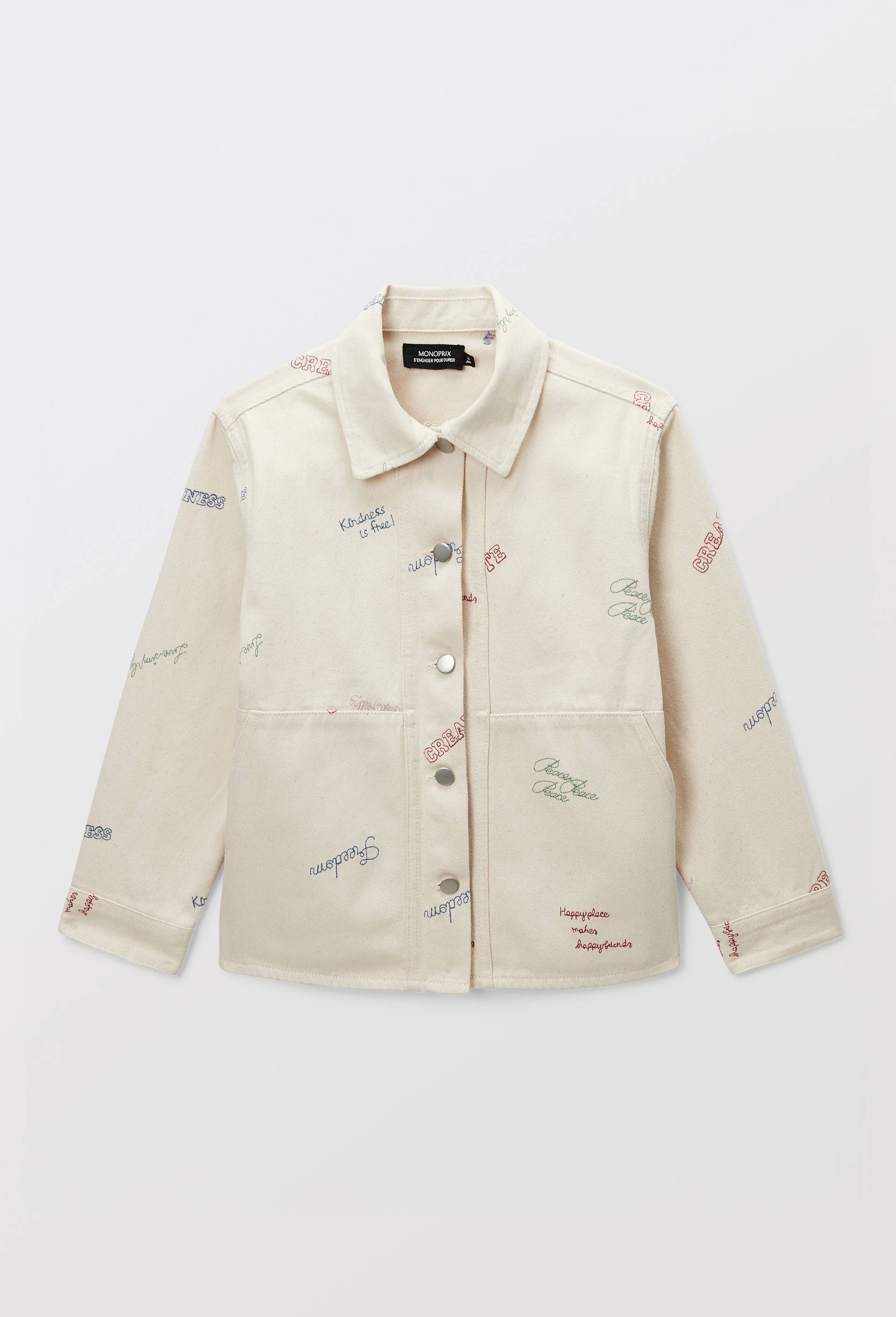 Veste en twill brod&eacute;e, Beige clair, large image number 0.0
