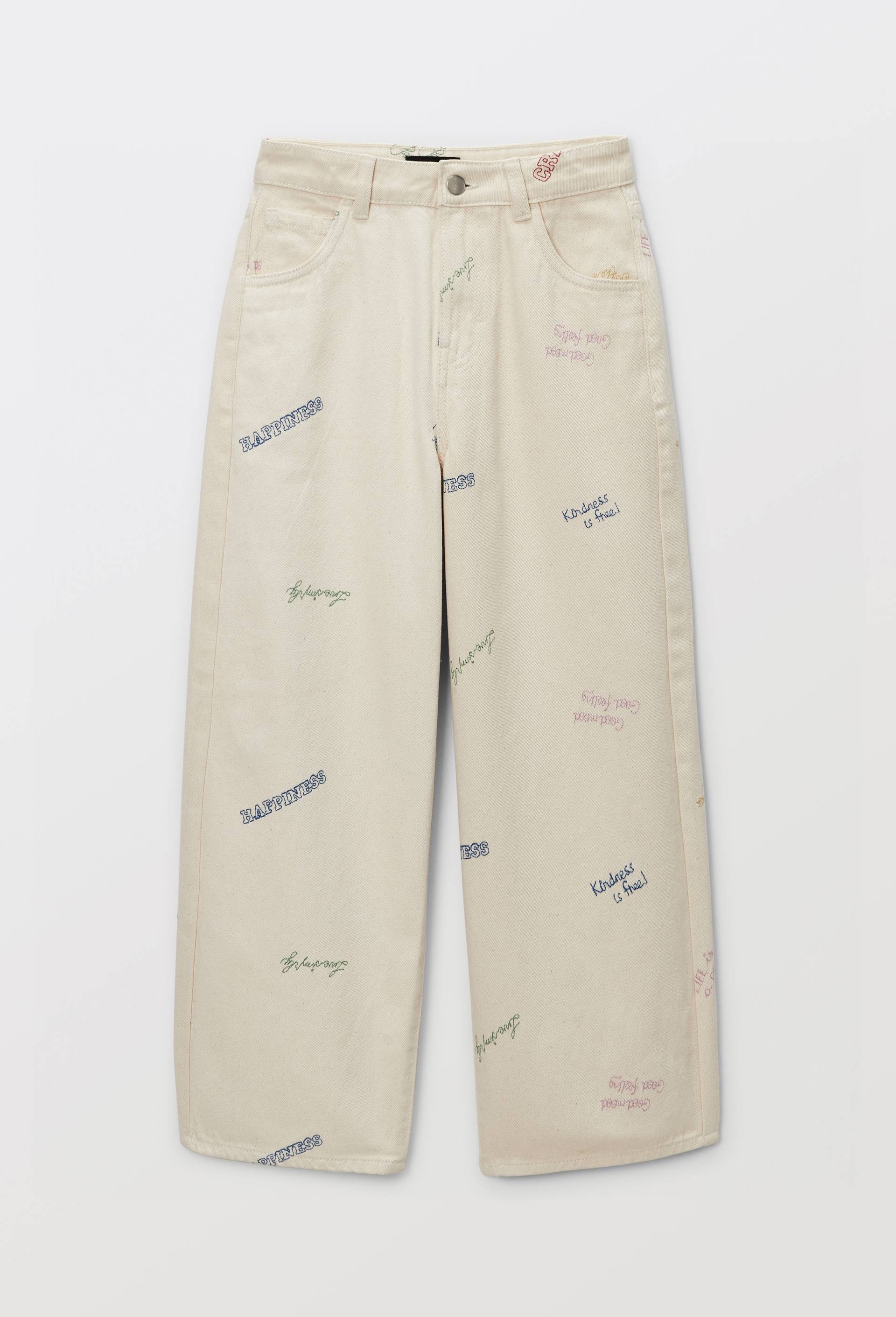 Pantalon en twill brod&eacute;, Beige clair, large image number 0
