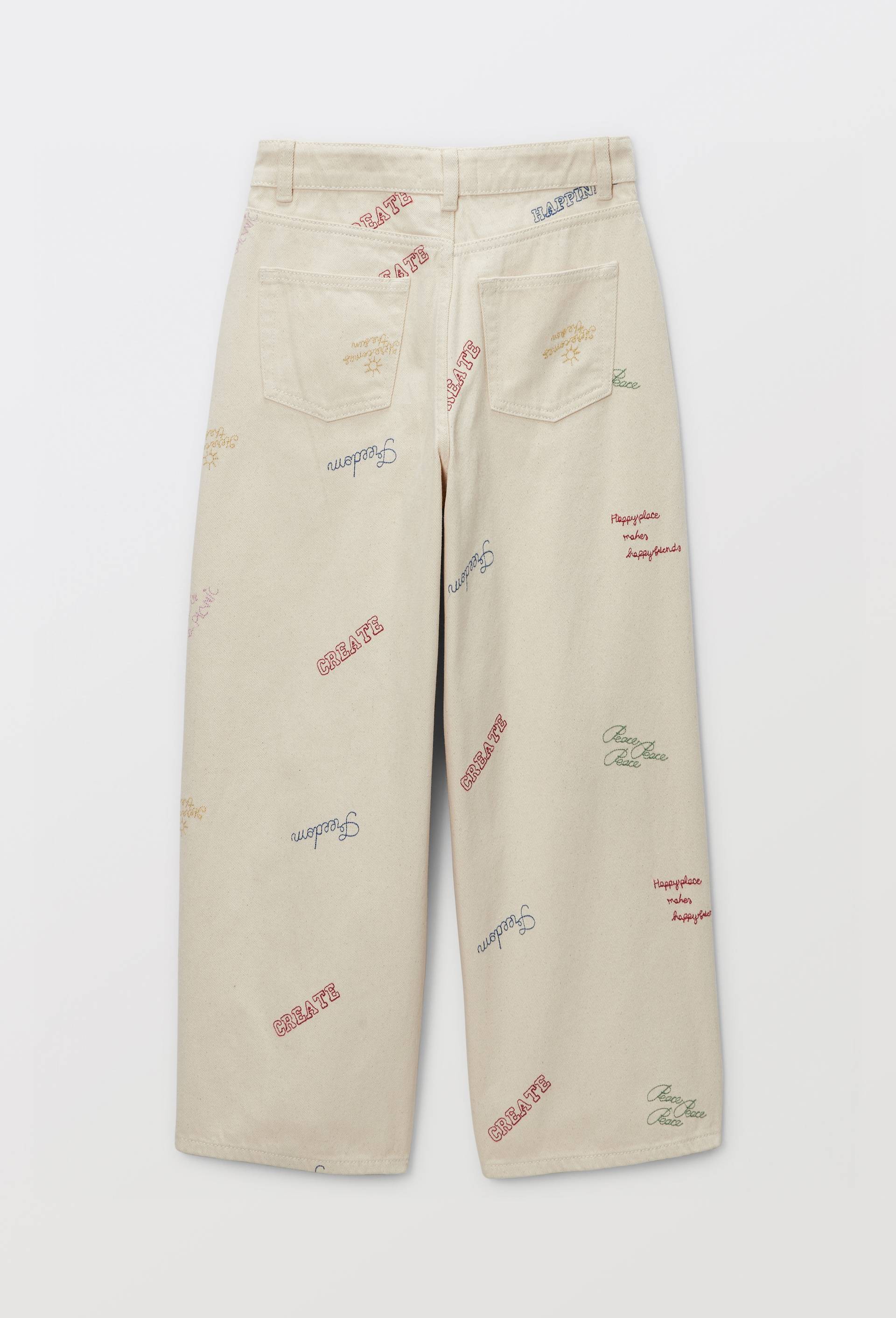 Pantalon en twill brod&eacute;, Beige clair, large image number 1