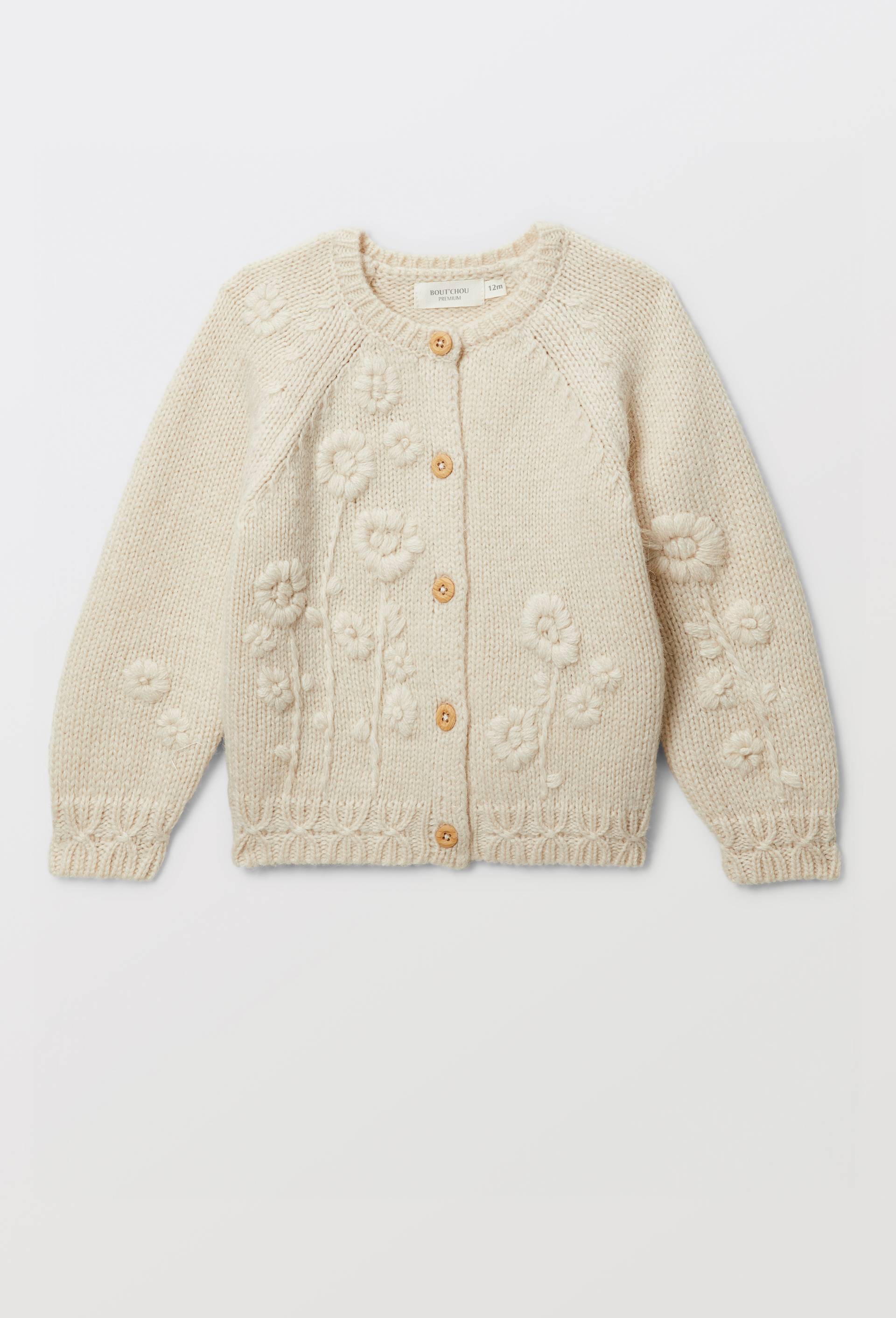 Cardigan tricot brod&eacute; contenant de la laine, Beige clair, large image number 1.0