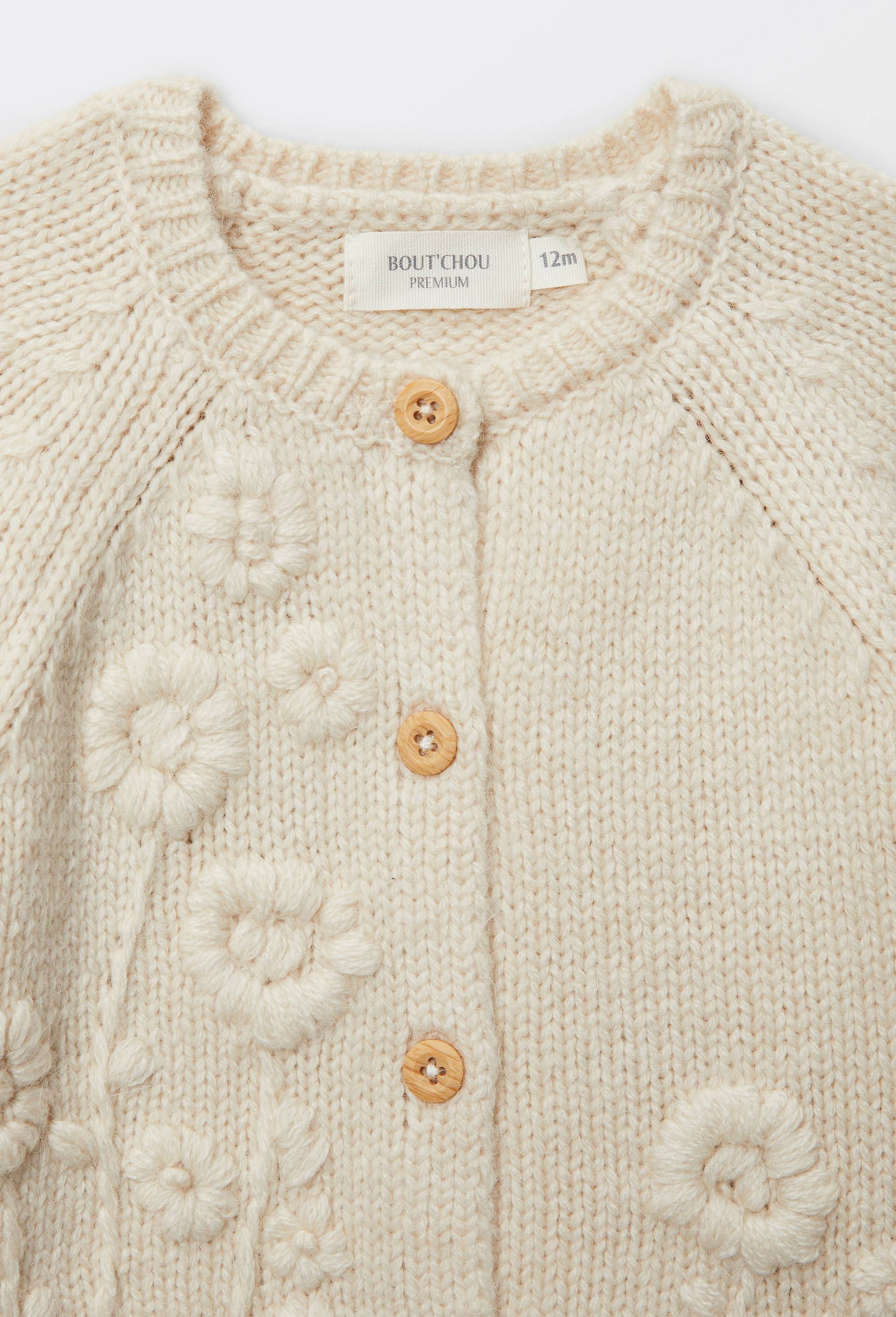 Cardigan tricot brod&eacute; contenant de la laine, Beige clair, large image number 3.0