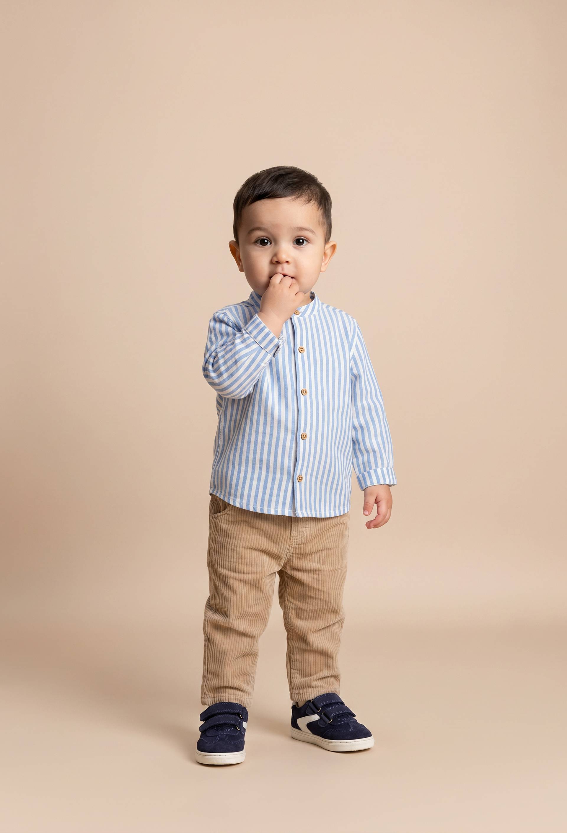 Chemise col mao ray&eacute;e en coton BIO GOTS, Bleu, large image number 0.0