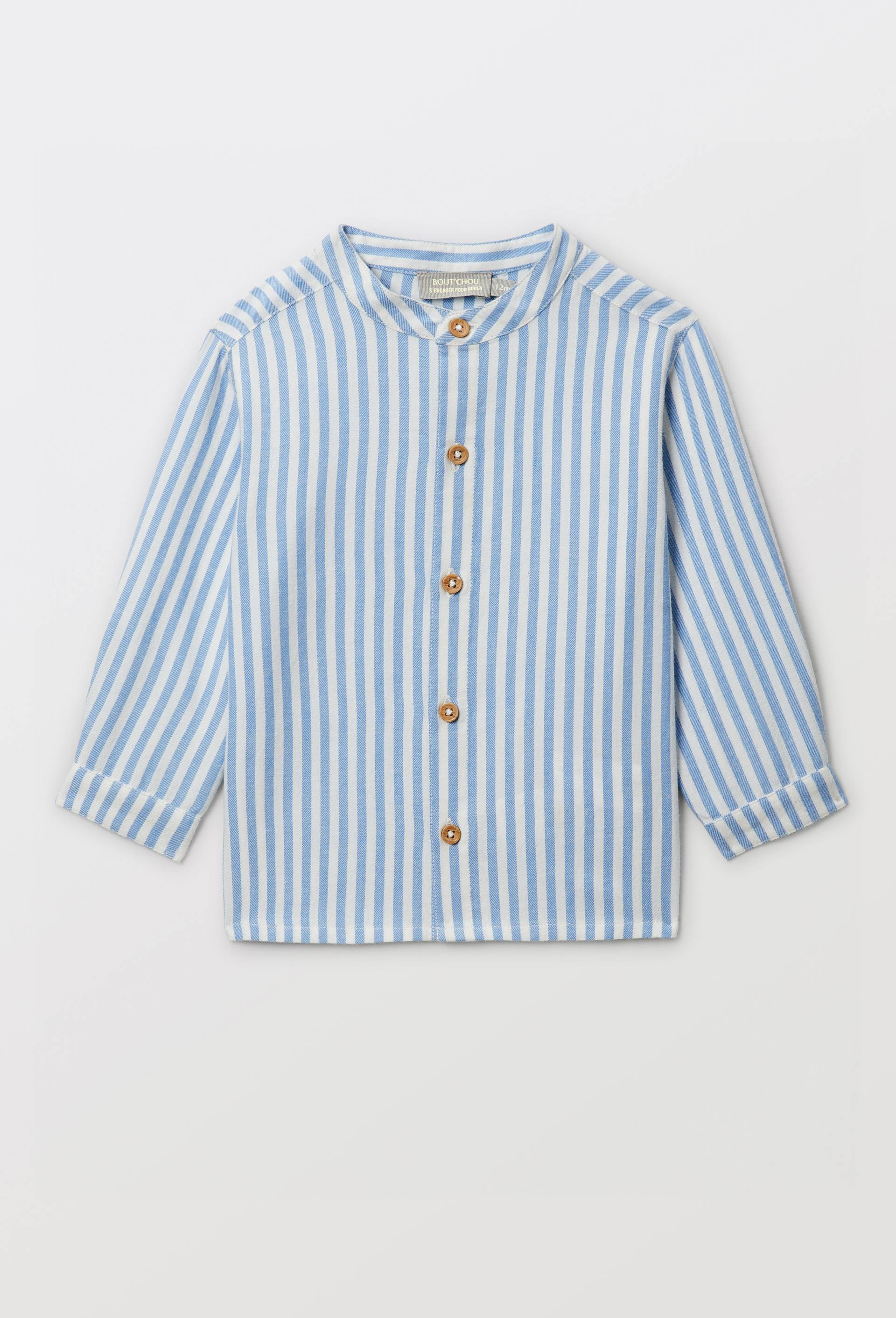 Chemise col mao ray&eacute;e en coton BIO GOTS, Bleu, large image number 1