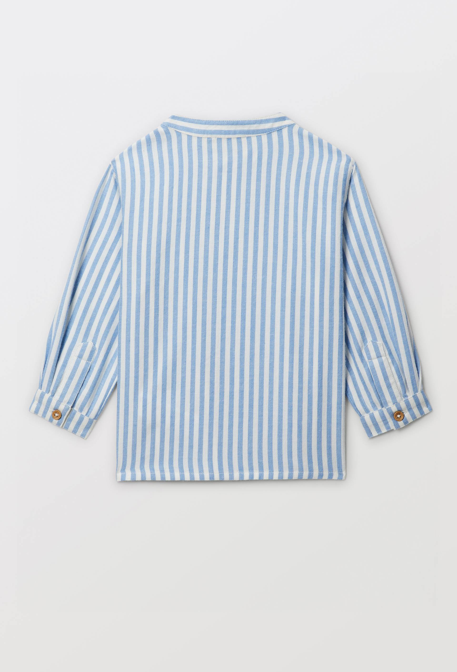 Chemise col mao ray&eacute;e en coton BIO GOTS, Bleu, large image number 2.0